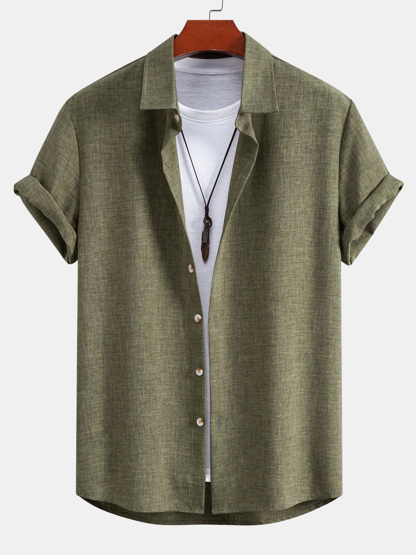 Linen Look Button Up Shirt & Crinkle Textured Drawstring 5" Shorts sold by Hoooyi product image thumbnail 4