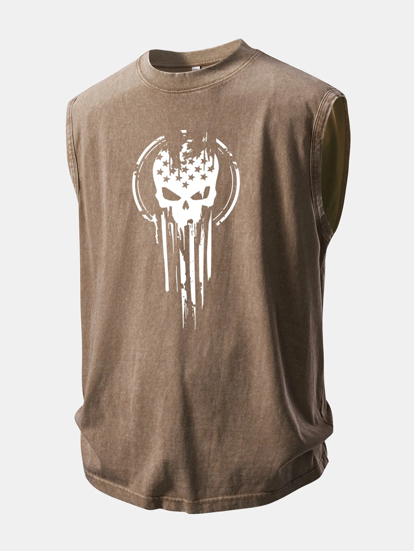 American Flag Skull Print Washed Distressed Tank Top sold by Hoooyi product image thumbnail 5