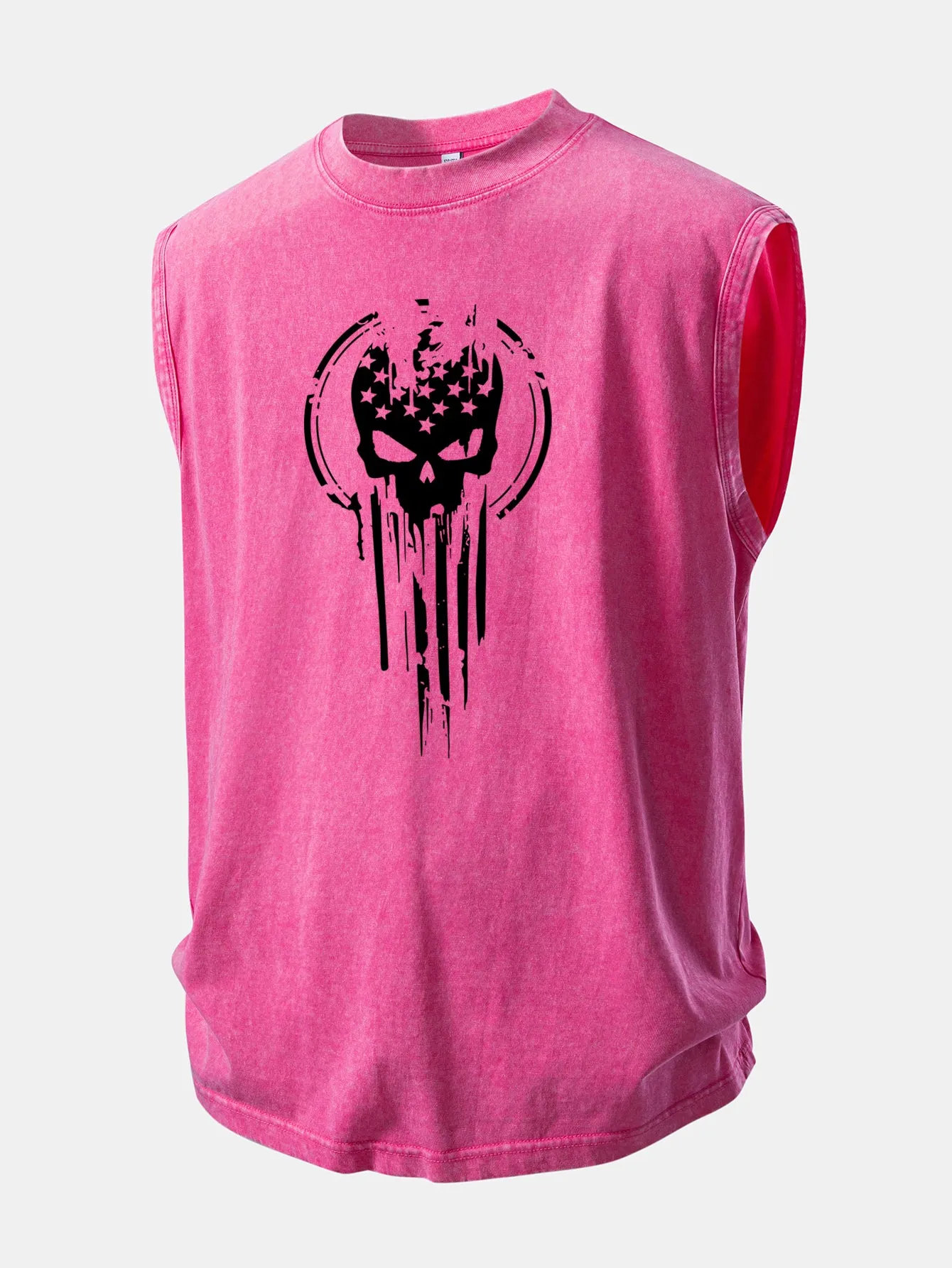 American Flag Skull Print Washed Distressed Tank Top sold by Hoooyi product image thumbnail 3
