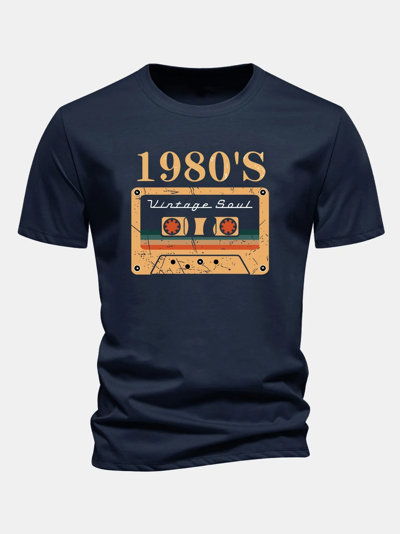 Regular Fit 1980's Cassette Tape Print Cotton T-Shirt sold by Hoooyi product image thumbnail 3