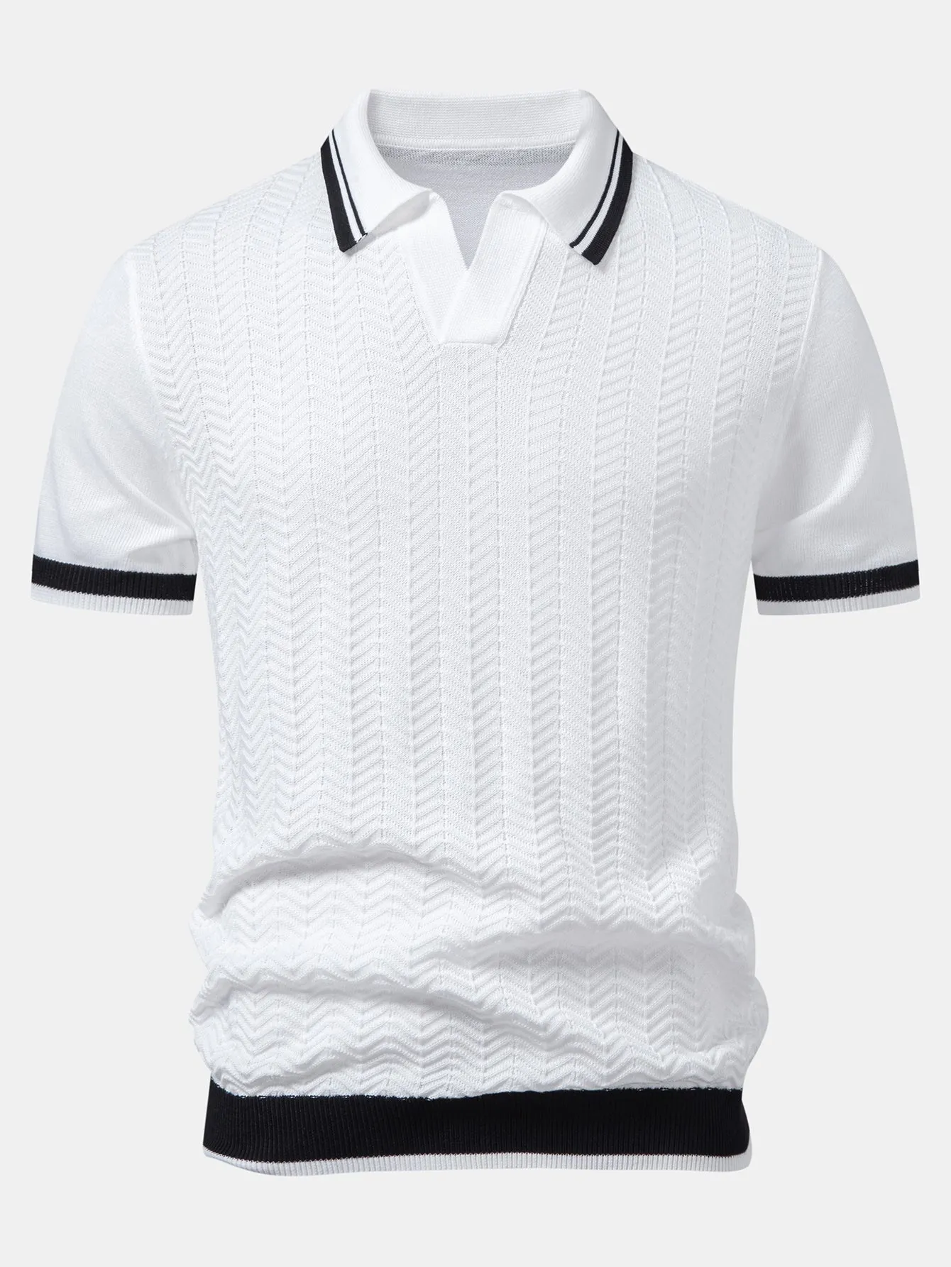 Contrast Textured Jacquard V Neck Knit Polo & Slim Fit Tapered Trousers sold by Hoooyi product image thumbnail 4