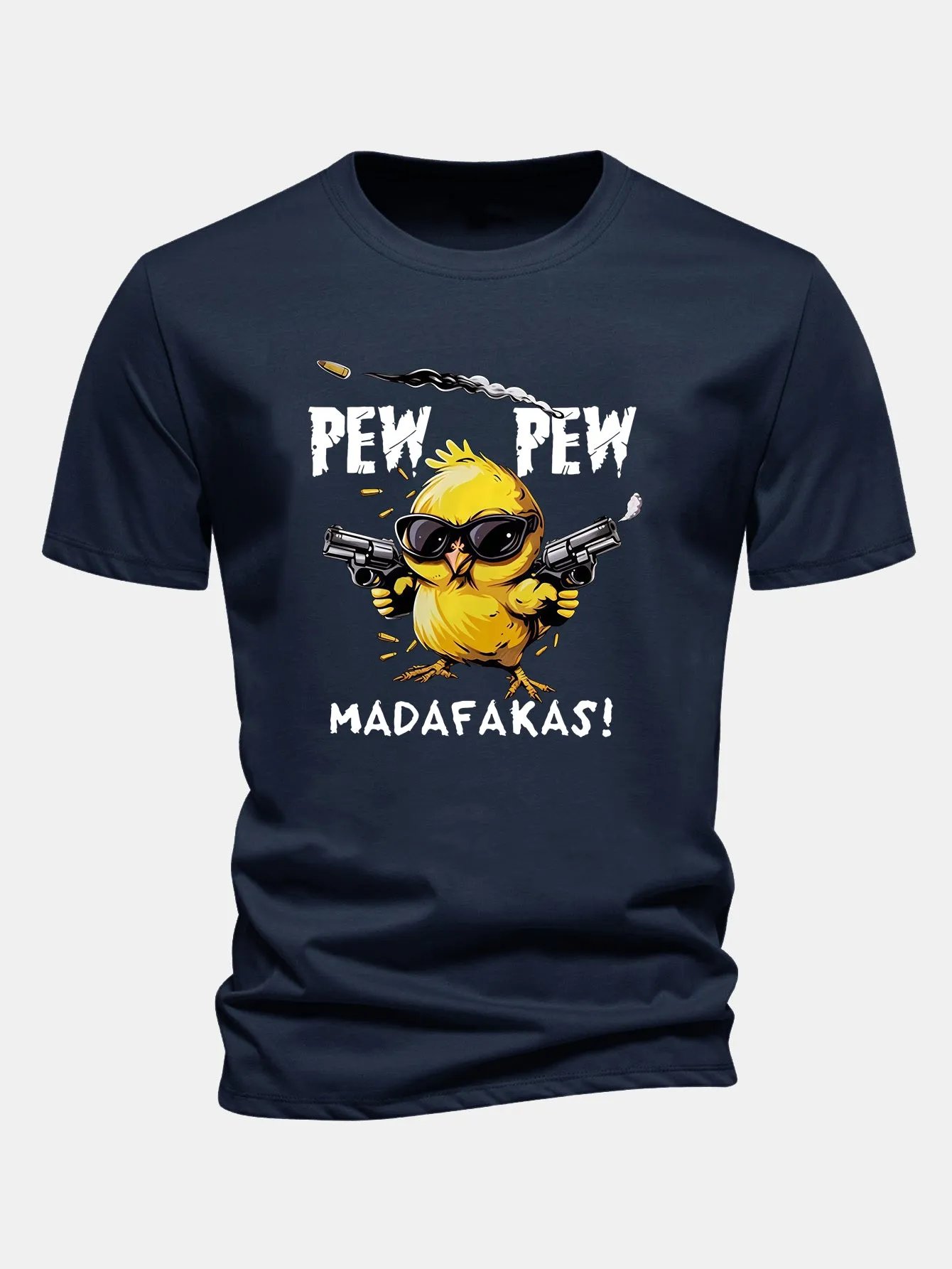 Regular Fit PEW PEW MADAFAKAS Chicken Print Cotton T-Shirt sold by Hoooyi product image thumbnail 5