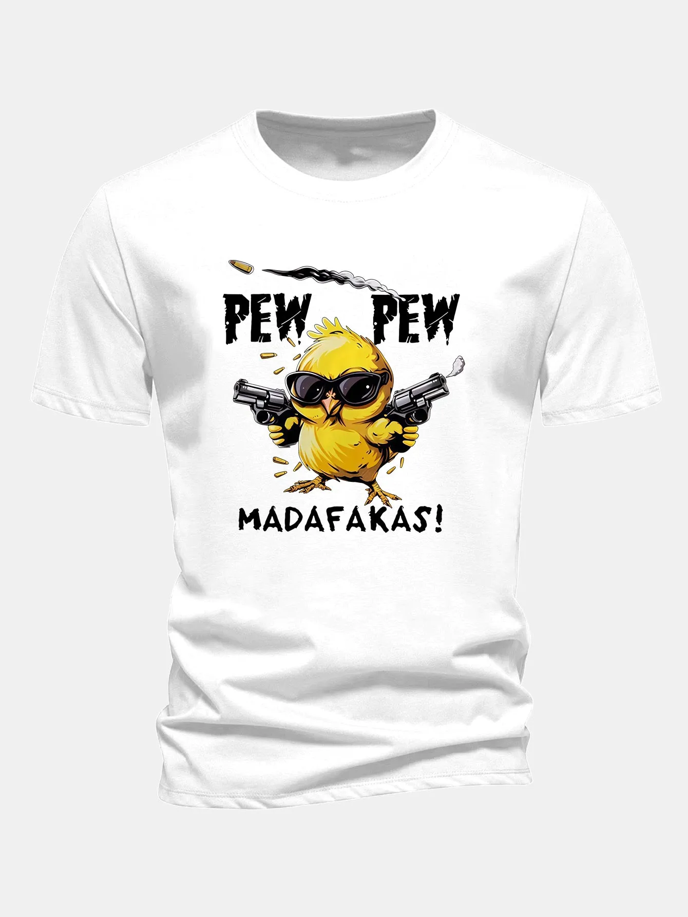 Regular Fit PEW PEW MADAFAKAS Chicken Print Cotton T-Shirt sold by Hoooyi product image thumbnail 2