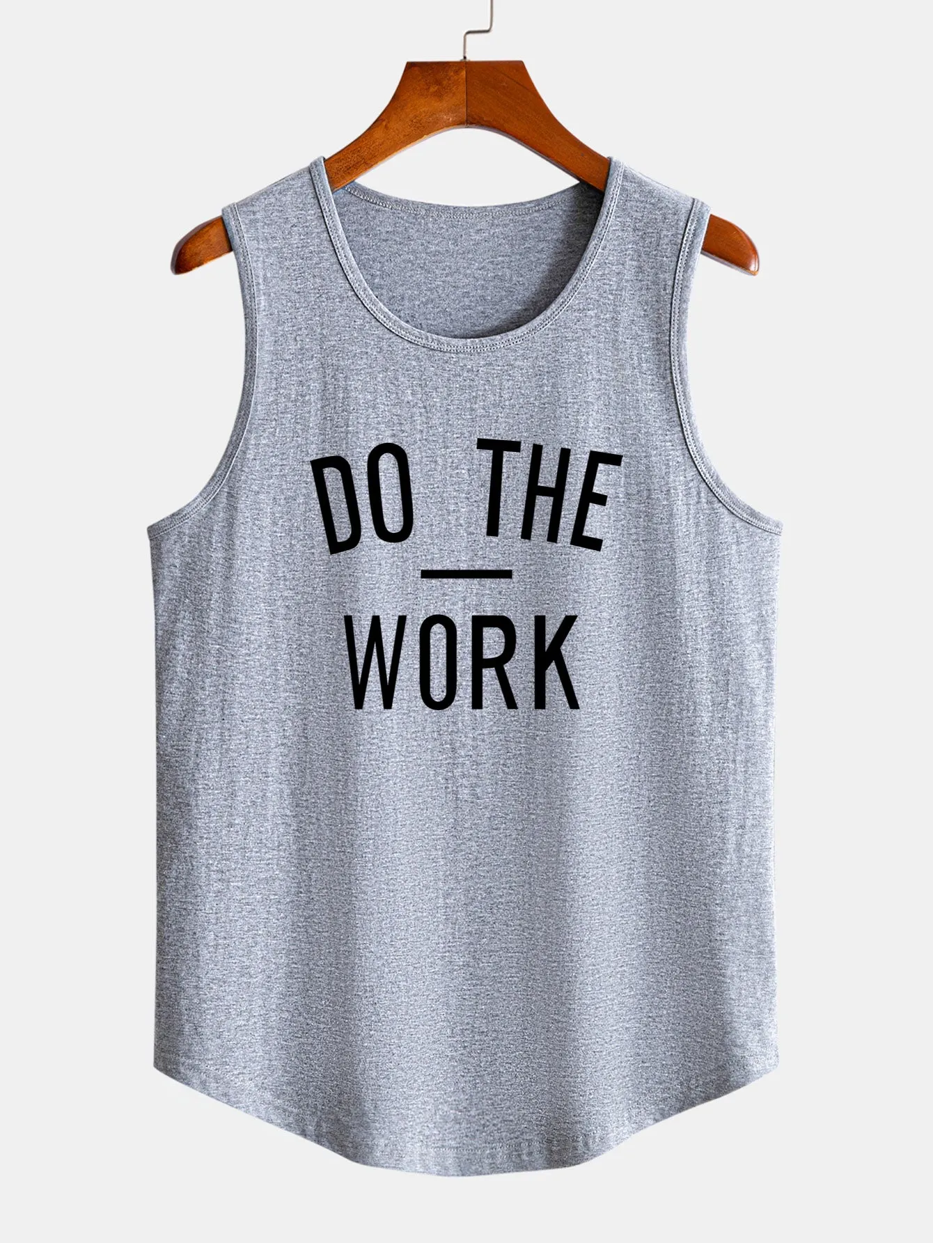 Do The Work Print Cotton Curved Hem Muscle Tank Top sold by Hoooyi product image thumbnail 5