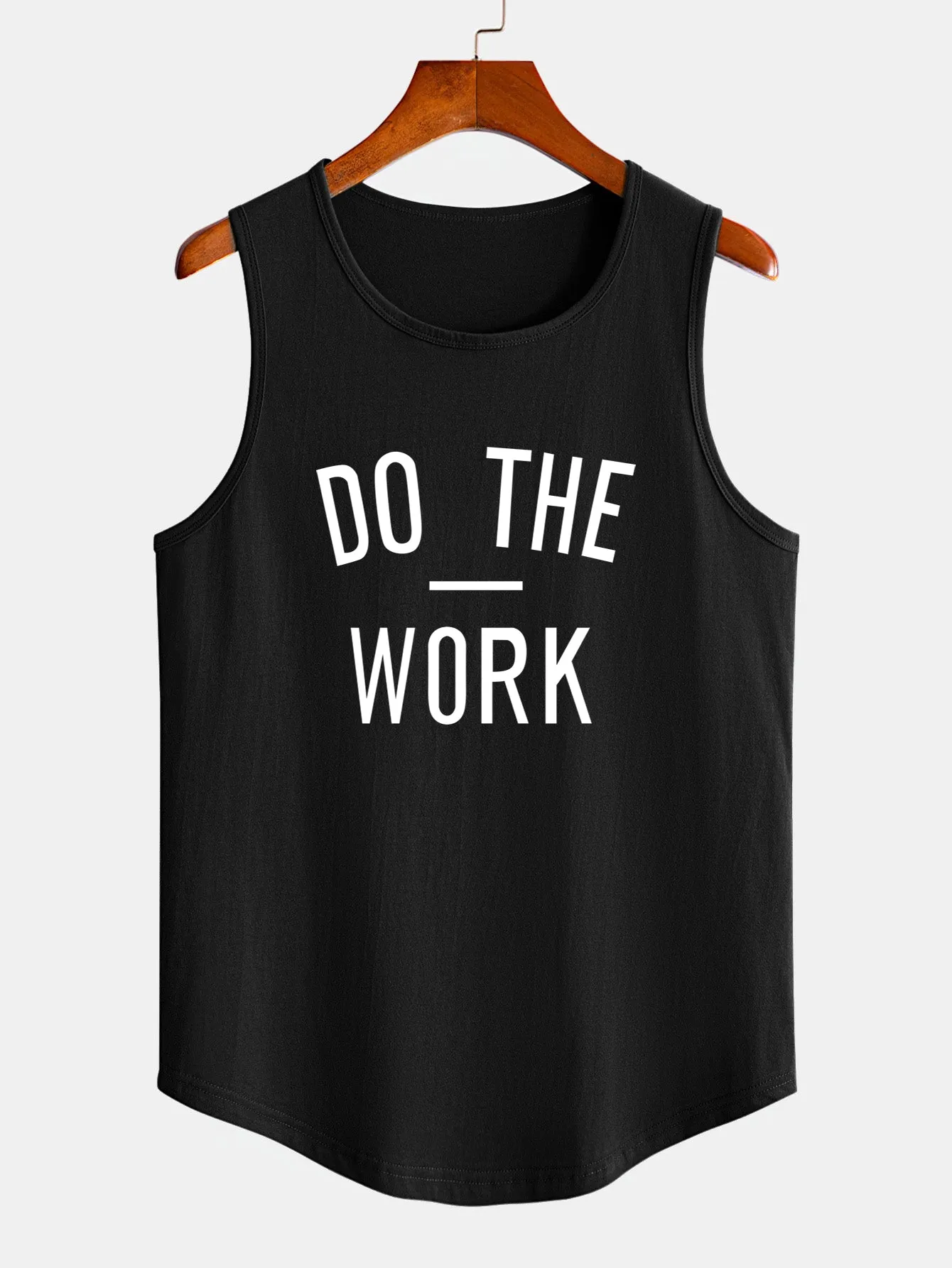 Do The Work Print Cotton Curved Hem Muscle Tank Top sold by Hoooyi product image thumbnail 3