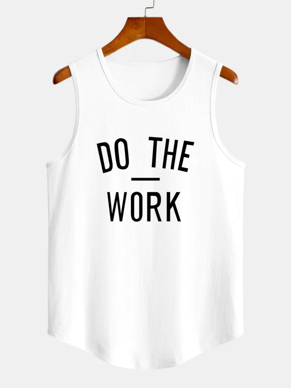 Do The Work Print Cotton Curved Hem Muscle Tank Top made by Hoooyi