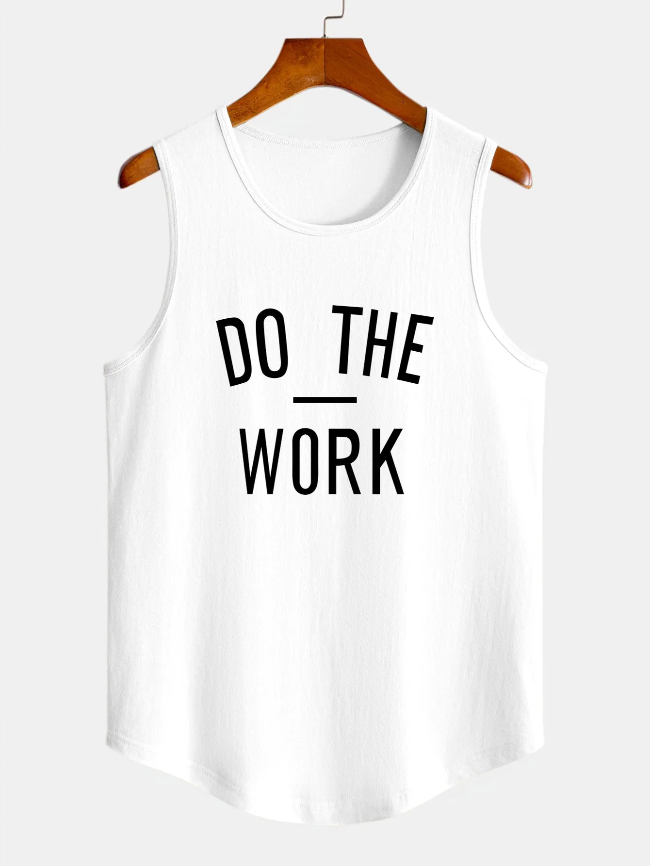 Do The Work Print Cotton Curved Hem Muscle Tank Top sold by Hoooyi