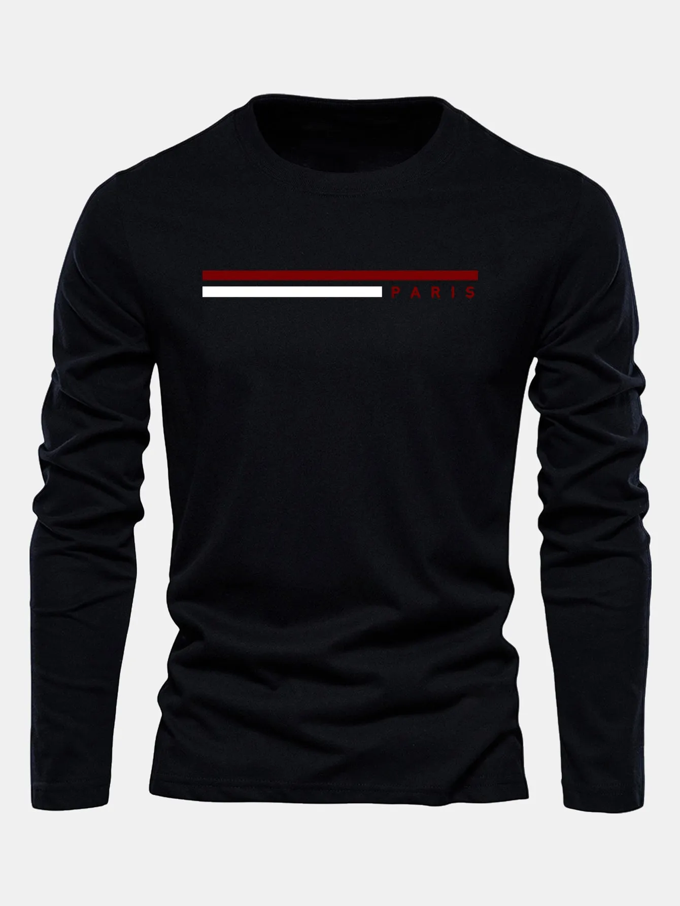 Long Sleeve Stripe Paris Print Cotton T-Shirt sold by Hoooyi product image thumbnail 2
