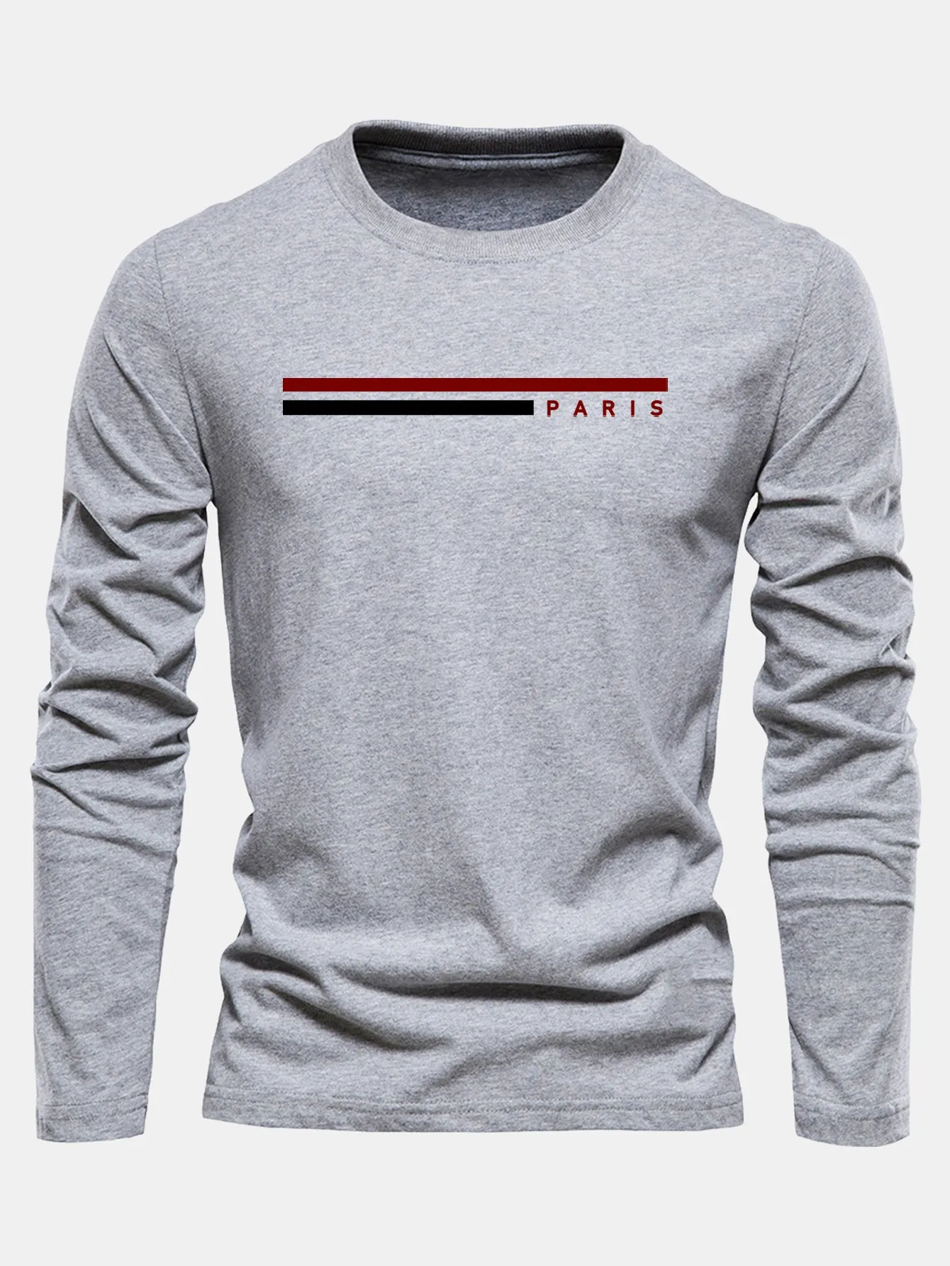 Long Sleeve Stripe Paris Print Cotton T-Shirt sold by Hoooyi product image thumbnail 4