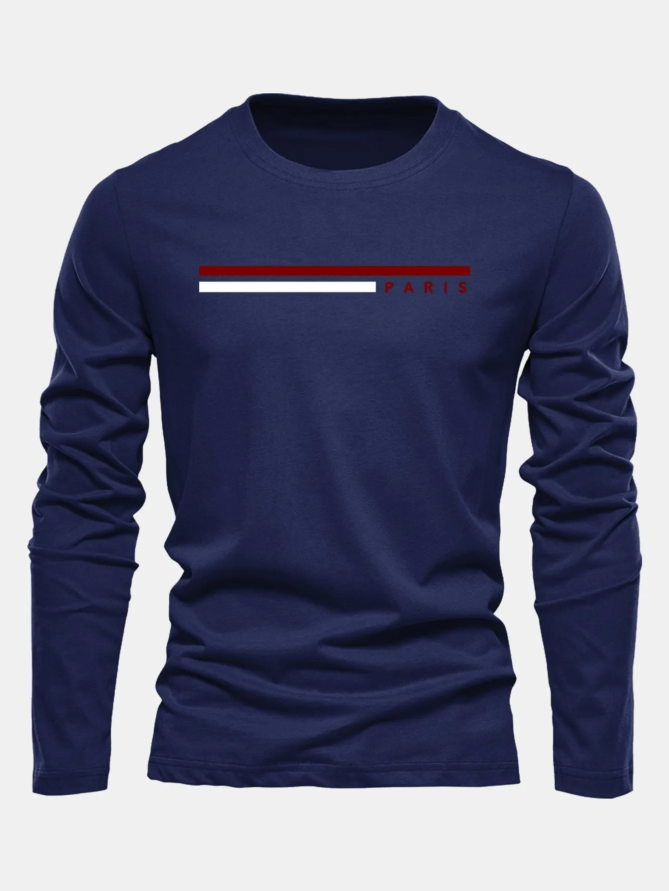 Long Sleeve Stripe Paris Print Cotton T-Shirt sold by Hoooyi product image thumbnail 3