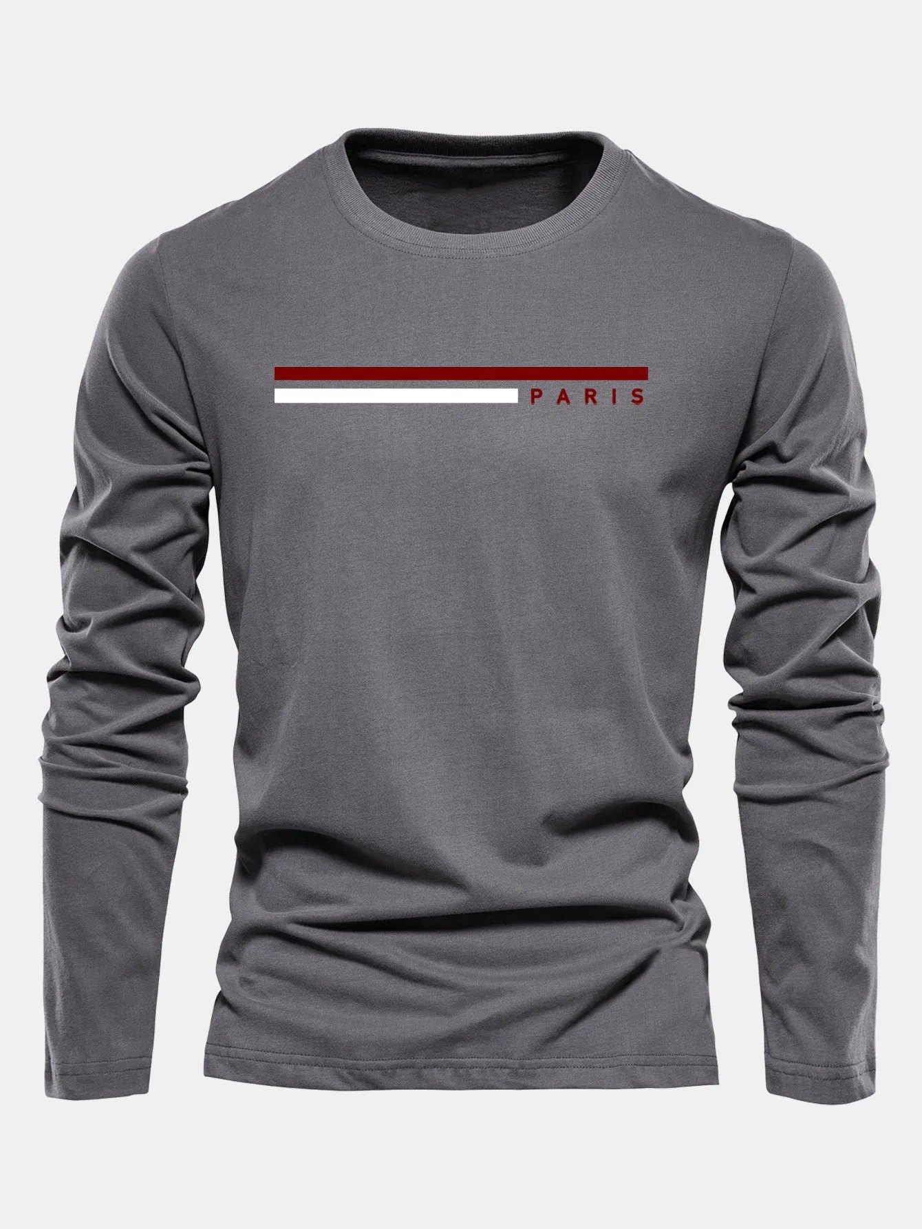 Long Sleeve Stripe Paris Print Cotton T-Shirt sold by Hoooyi product image thumbnail 5