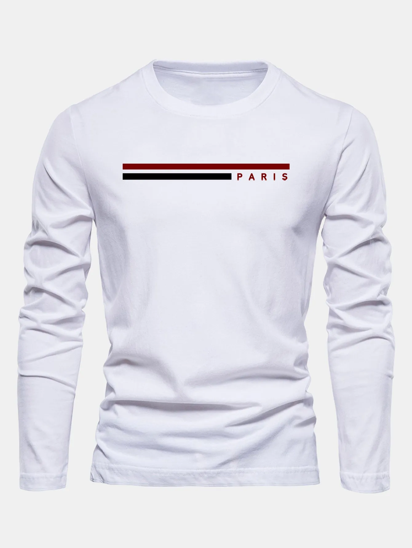 Long Sleeve Stripe Paris Print Cotton T-Shirt sold by Hoooyi