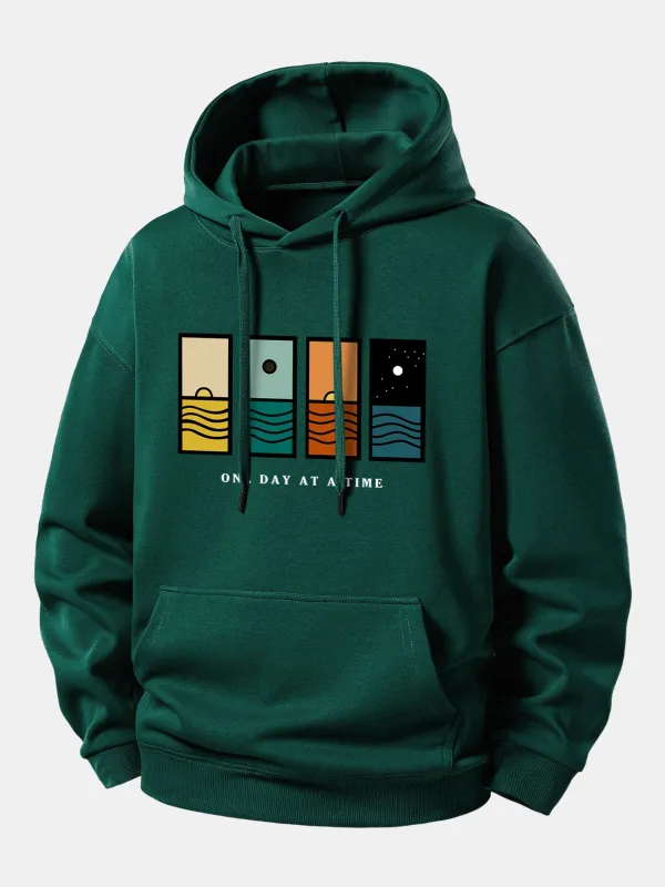 One Day At A Time Print Relax Fit Hoodie made by Hoooyi