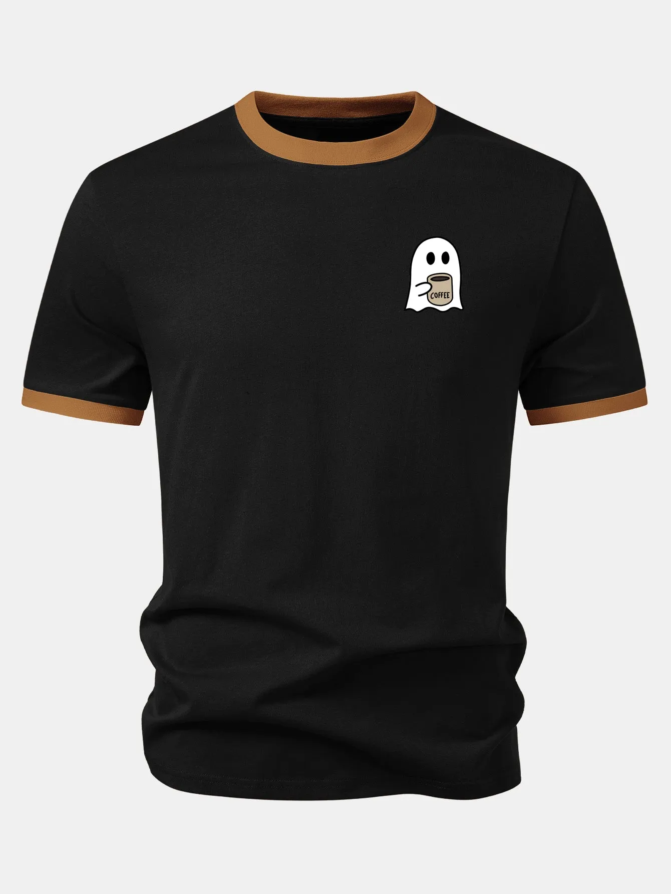 Ghost Print Contrast Ringer T-Shirt sold by Hoooyi