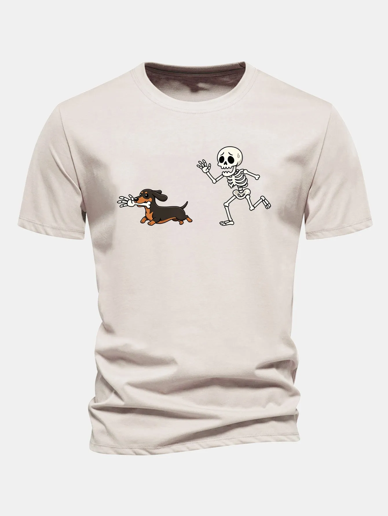 Regular Fit Skeleton Chasing Dachshund Print Cotton T-Shirt sold by Hoooyi product image thumbnail 5