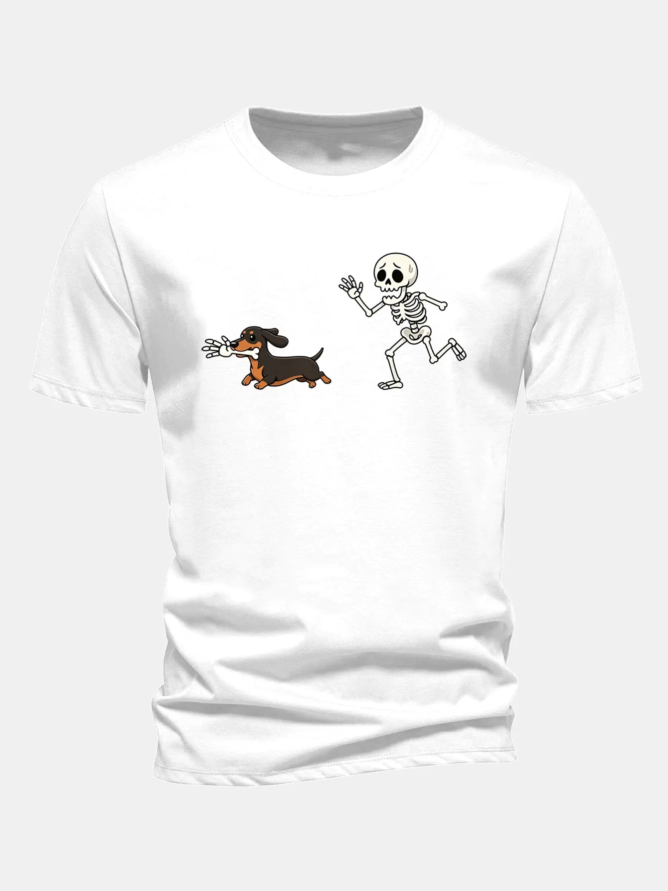 Regular Fit Skeleton Chasing Dachshund Print Cotton T-Shirt sold by Hoooyi product image thumbnail 3