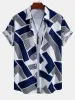 Color Block Geometry Print Button Up Shirt & Straight Leg Ribbed Pants sold by Hoooyi