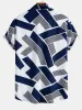 Color Block Geometry Print Button Up Shirt & Straight Leg Ribbed Pants sold by Hoooyi