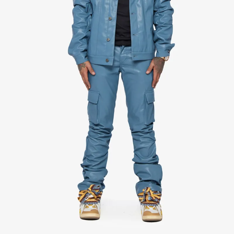 "KNIGHT" BLUE-LEATHER STACKED FLARE JEAN sold by valabasas