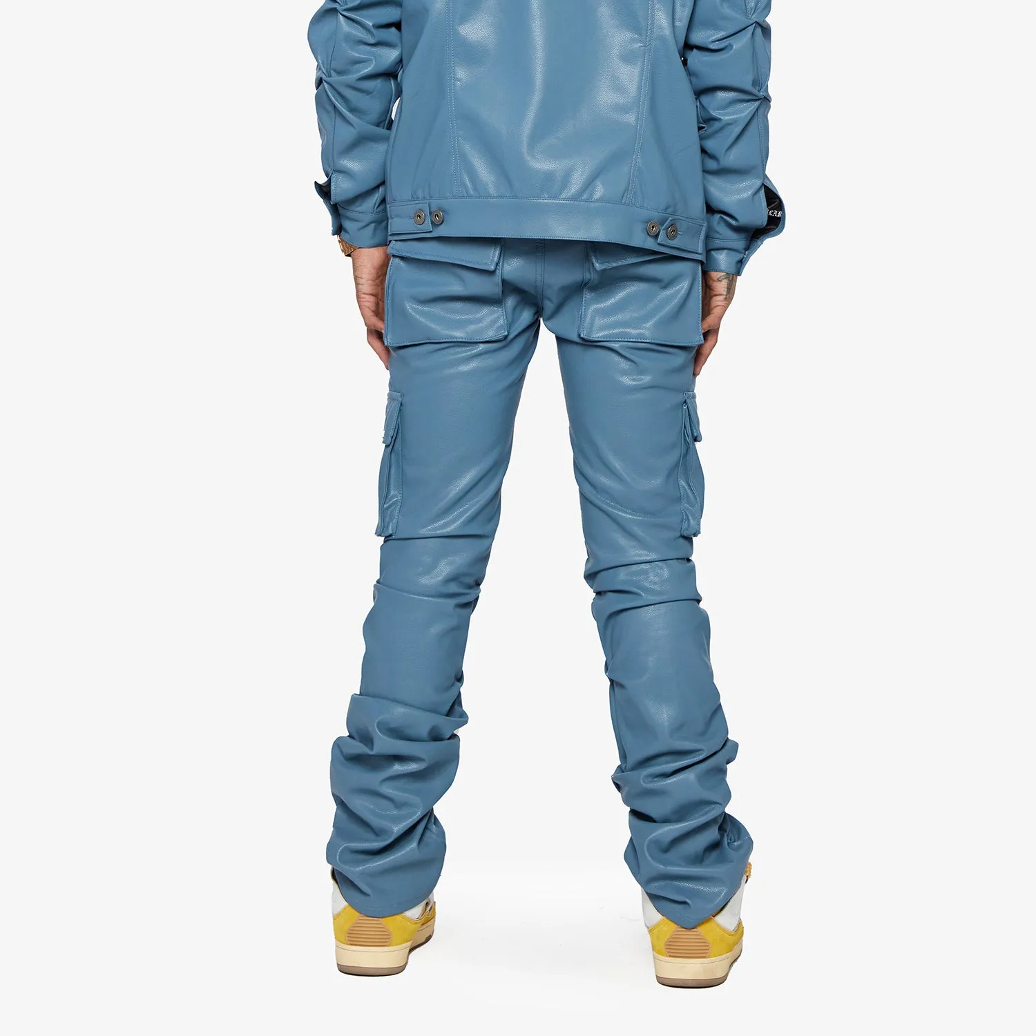 "KNIGHT" BLUE-LEATHER STACKED FLARE JEAN sold by valabasas product image thumbnail 5