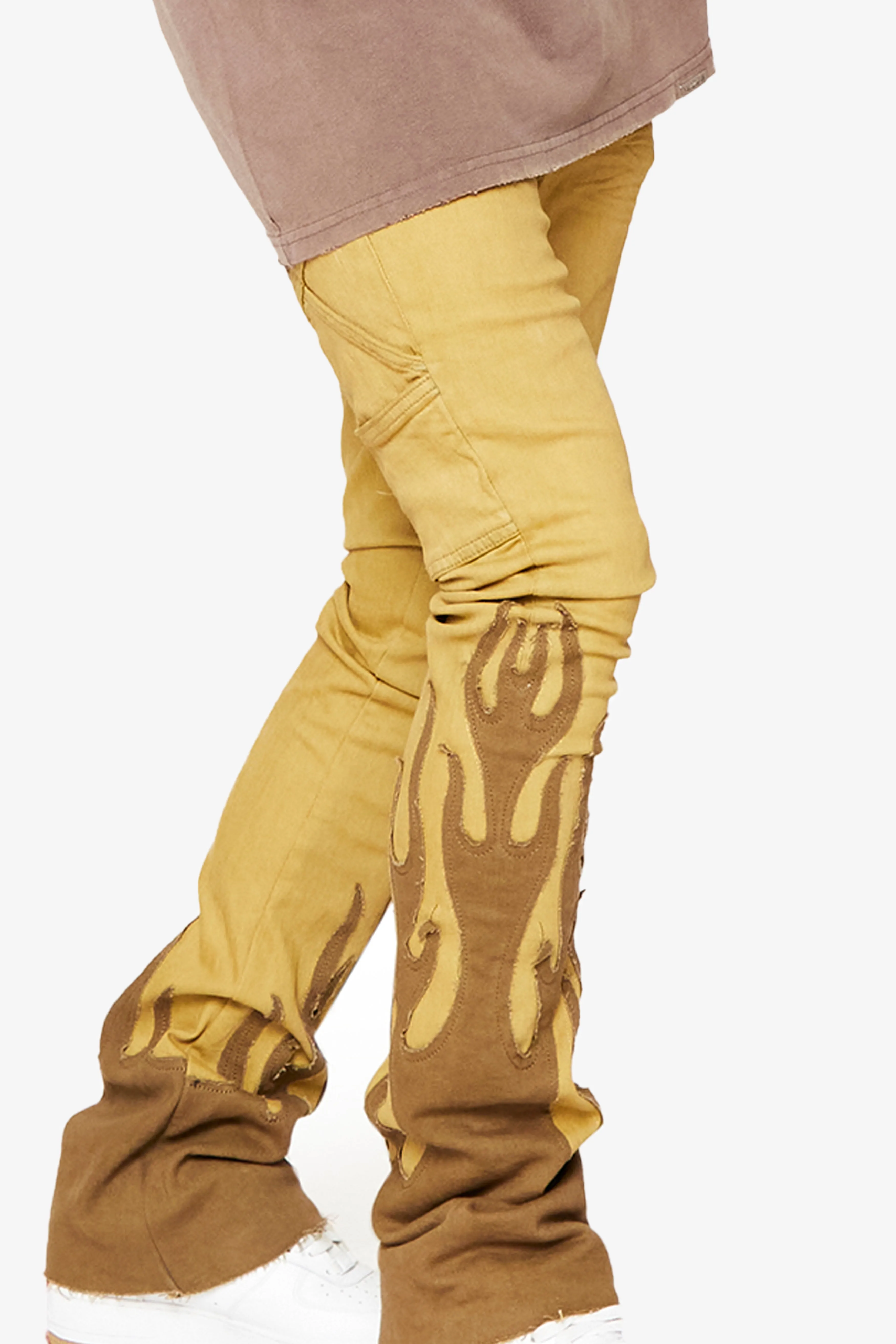 "FLAME” STACKED FLARE JEAN KHAKI BLUE sold by valabasas product image thumbnail 5