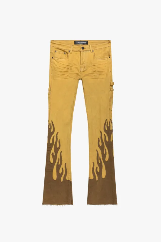 "FLAME” KHAKI BLUE STACKED FLARE JEAN sold by valabasas