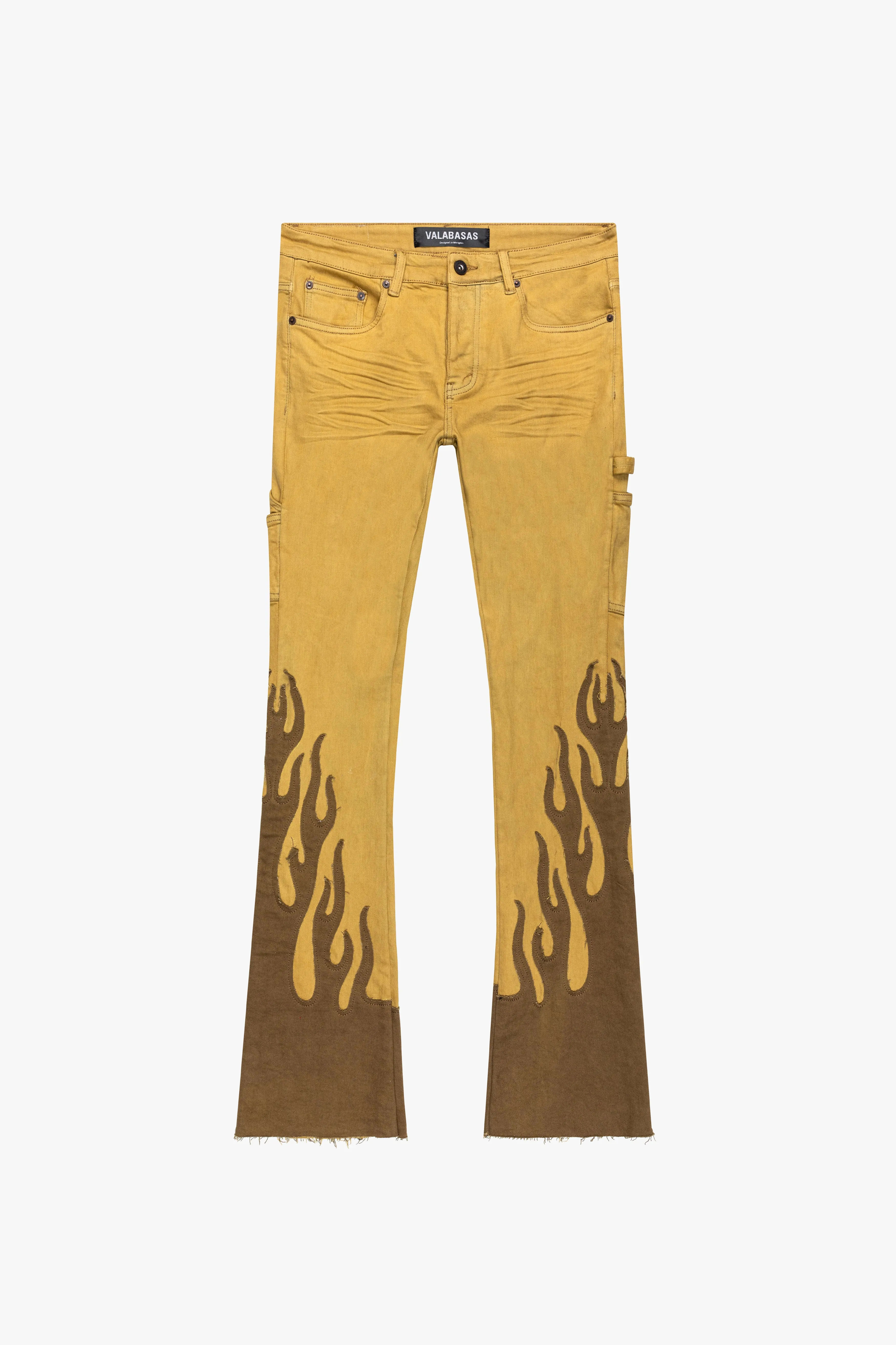 "FLAME” STACKED FLARE JEAN KHAKI BLUE sold by valabasas