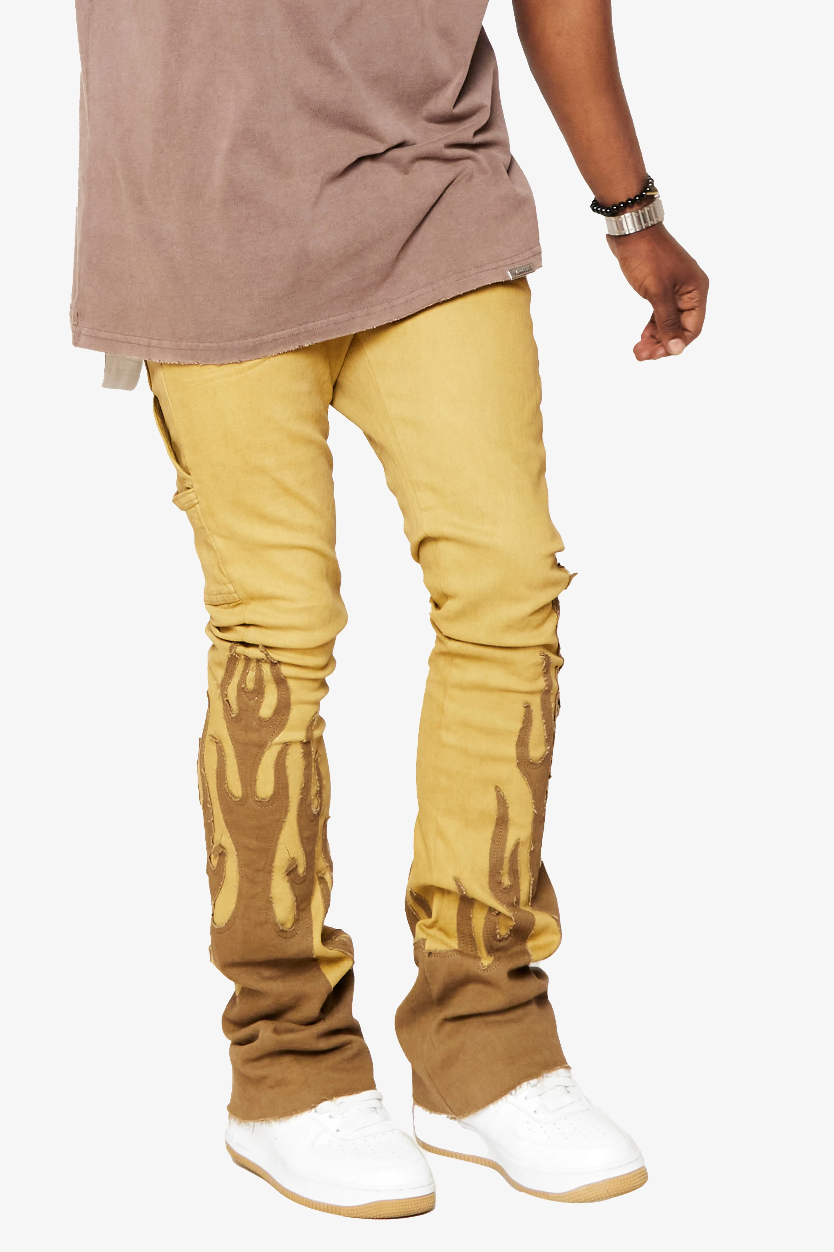 "FLAME” STACKED FLARE JEAN KHAKI BLUE sold by valabasas product image thumbnail 4