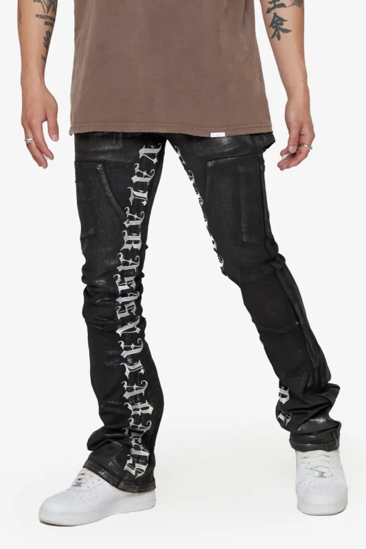 "AGATE" GREY WAXED  STACKED FLARE JEANS sold by valabasas