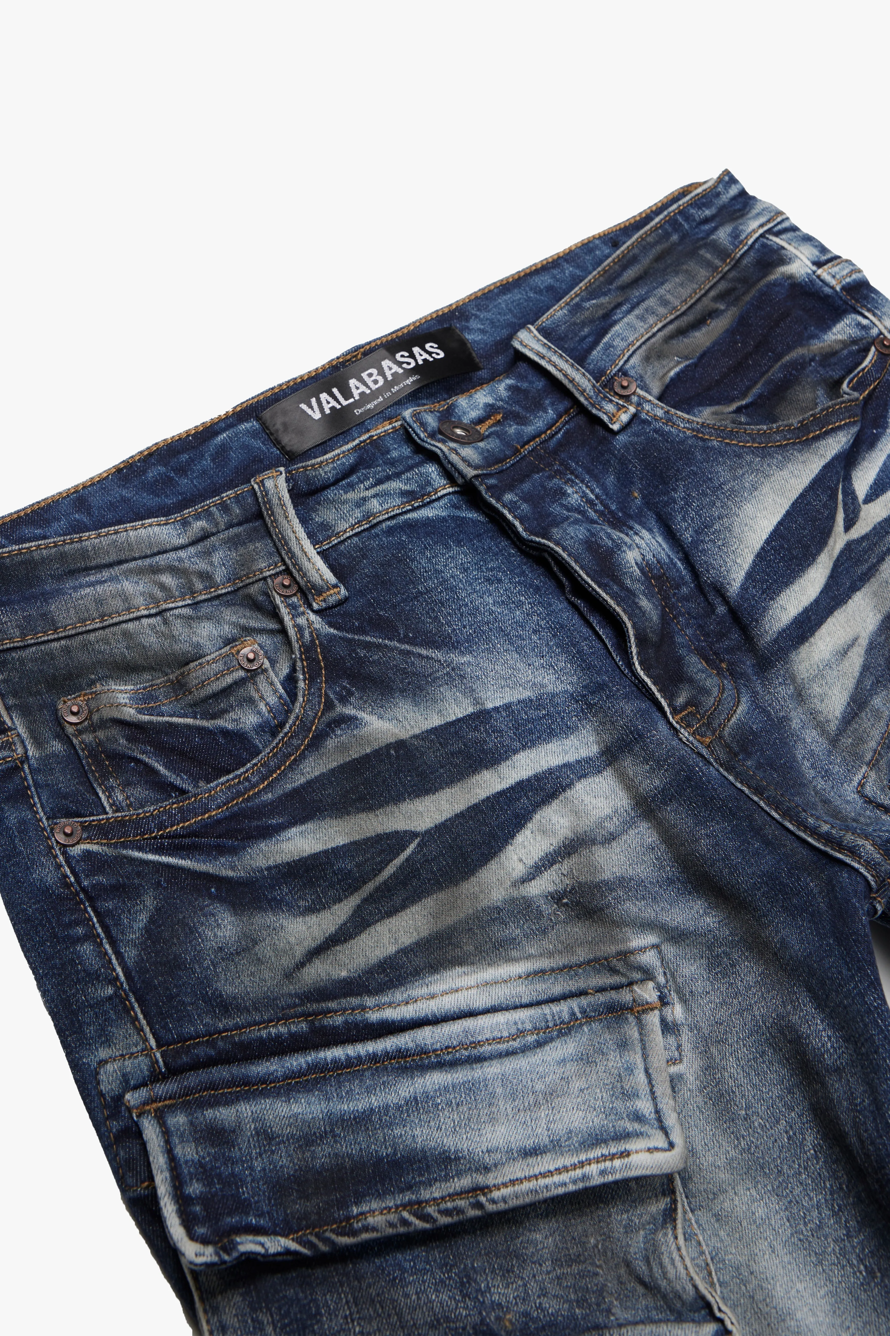 "PINNACLE” BLUE DIRTY WASH STACKED FLARE JEAN sold by valabasas product image thumbnail 2