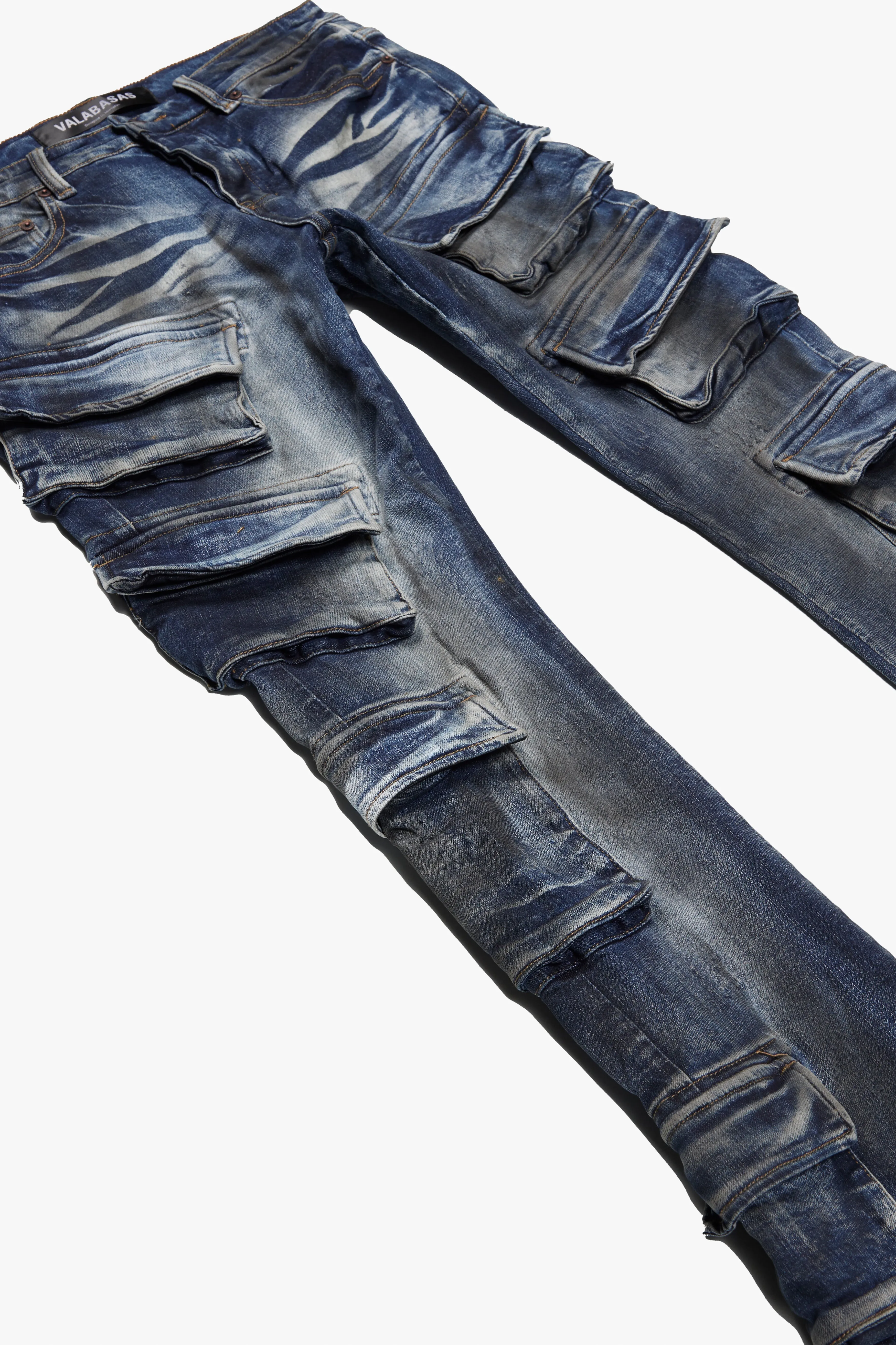 "PINNACLE” BLUE DIRTY WASH STACKED FLARE JEAN sold by valabasas product image thumbnail 4