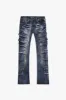 "PINNACLE” BLUE DIRTY WASH STACKED FLARE JEAN sold by valabasas