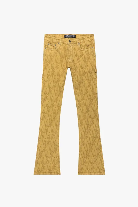 "V-SCRAWL" STACKED FLARE JEAN BLACK KHAKI sold by valabasas