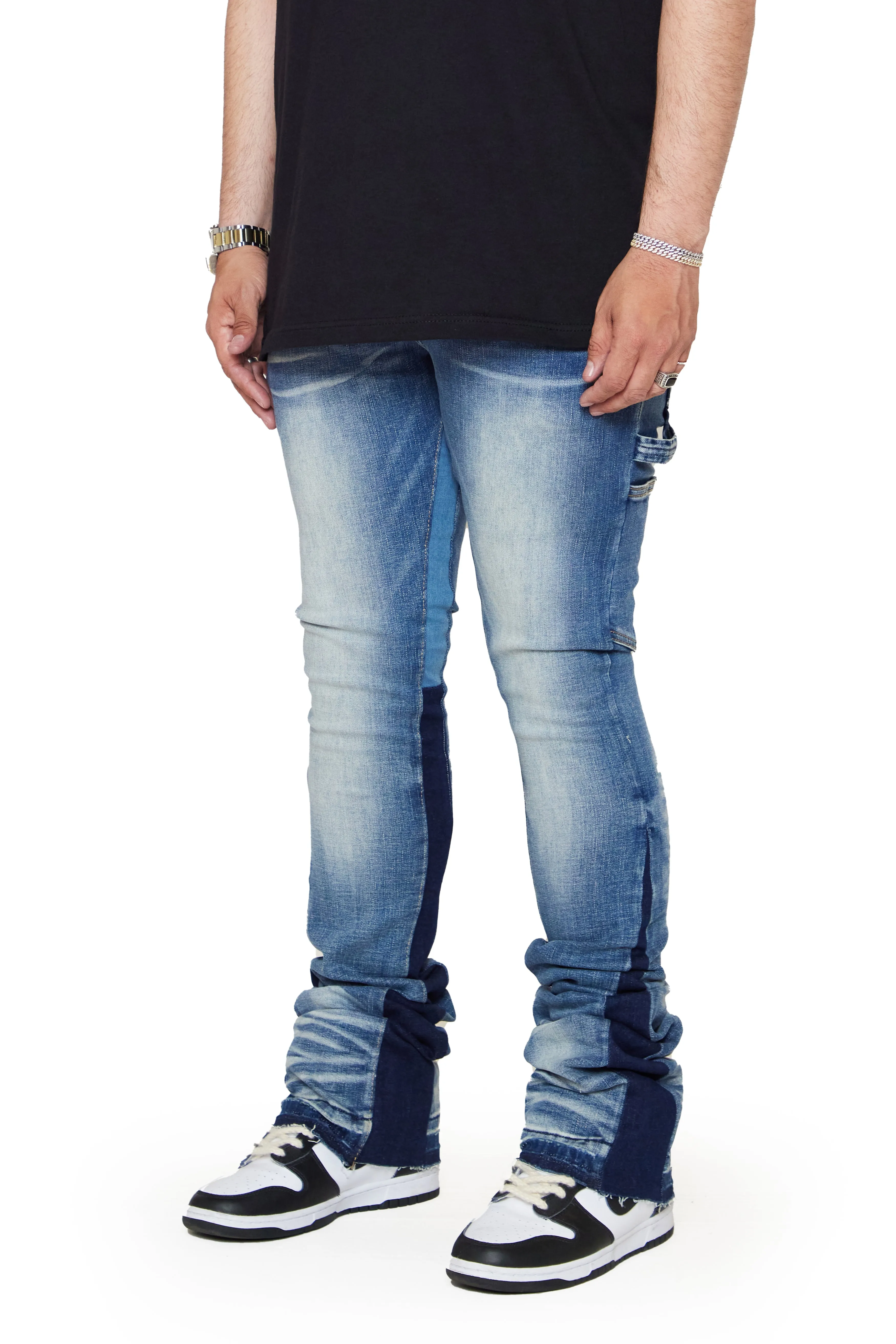 “VERTICLE” BLUE WASH STACKED FLARE JEAN sold by valabasas product image thumbnail 4