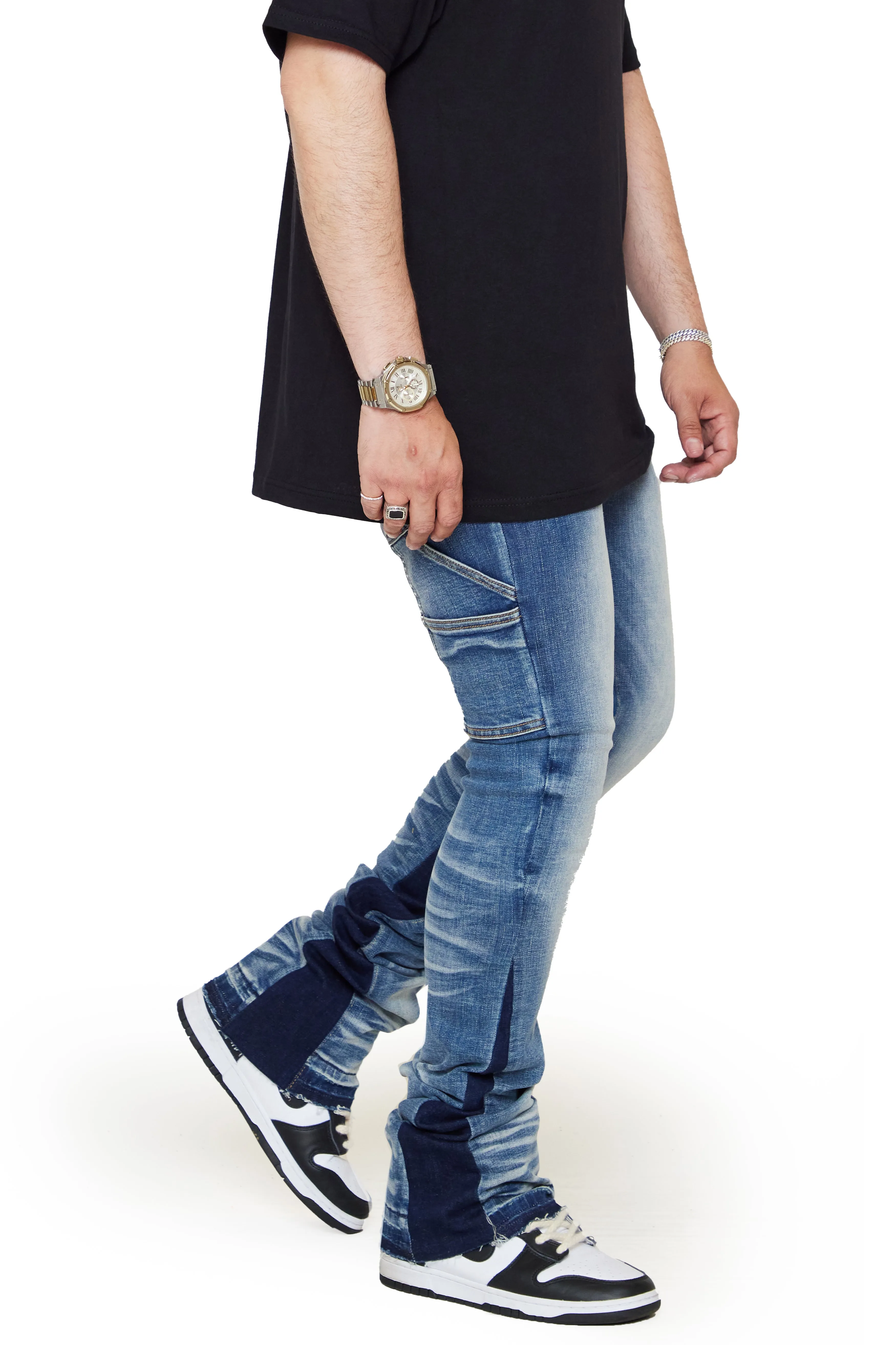 “VERTICLE” BLUE WASH STACKED FLARE JEAN sold by valabasas product image thumbnail 3