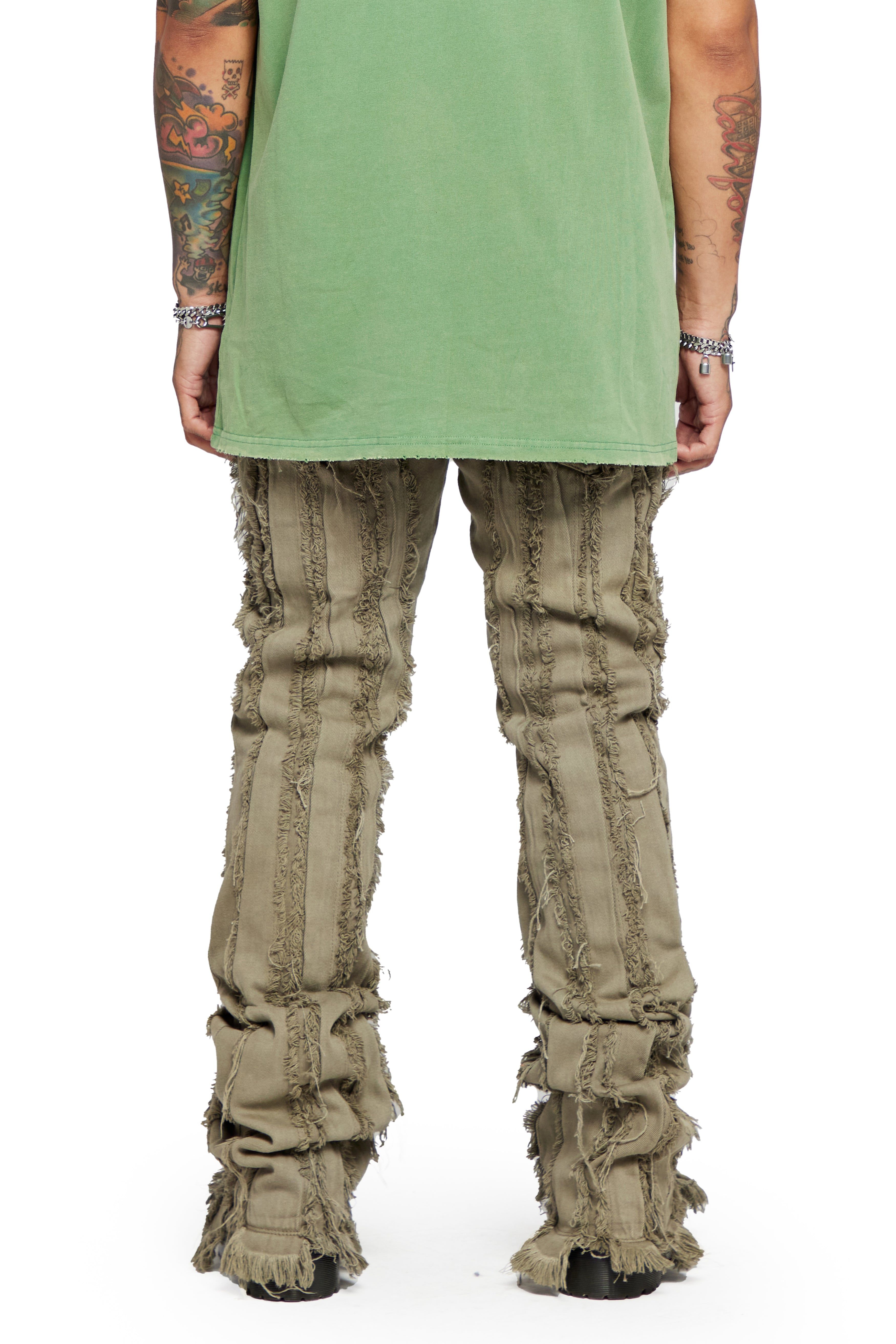 “BANDA” MOTH GREY GREEN STACKED FLARE JEAN sold by valabasas product image thumbnail 6