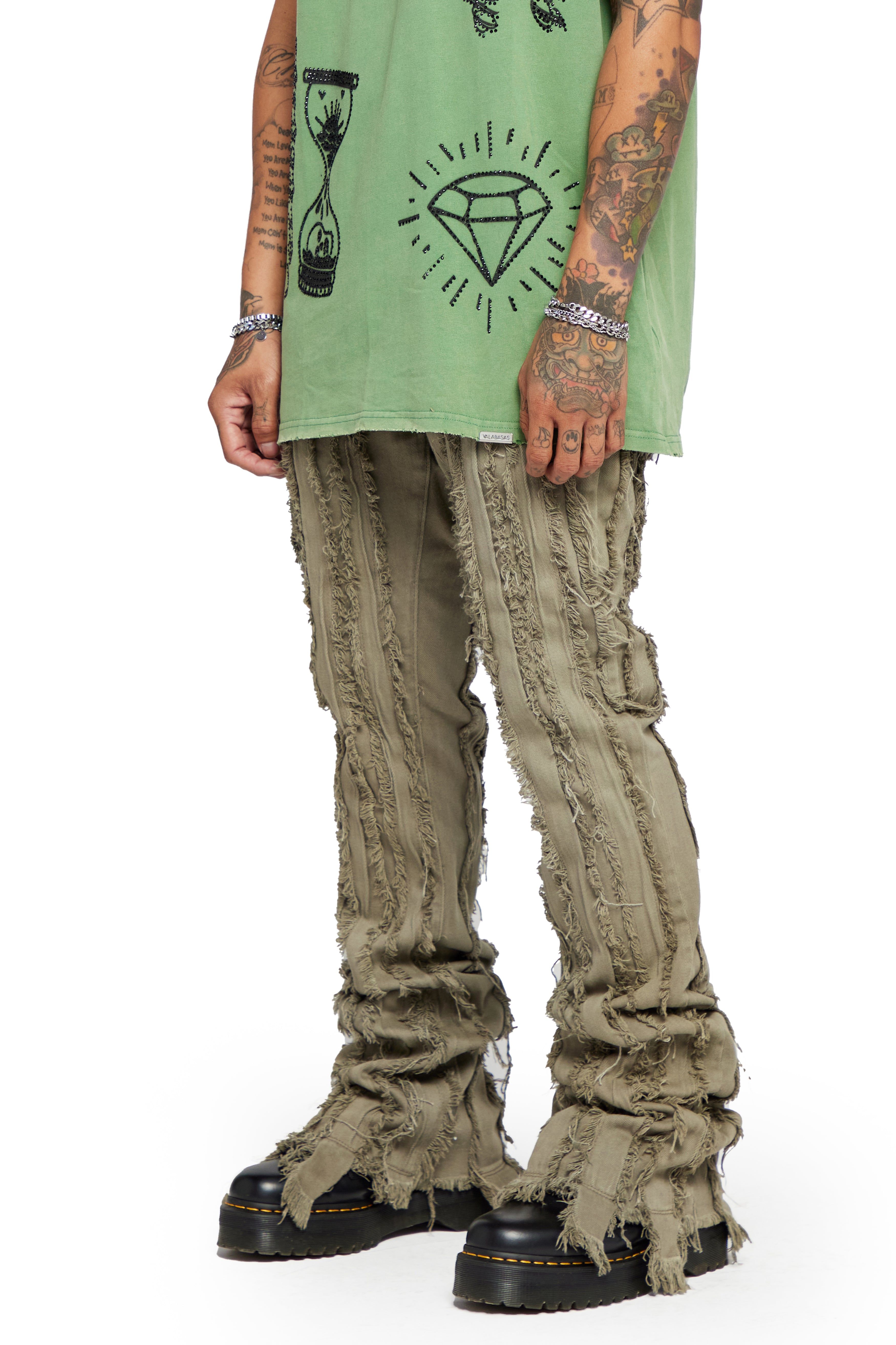 “BANDA” MOTH GREY GREEN STACKED FLARE JEAN sold by valabasas product image thumbnail 4