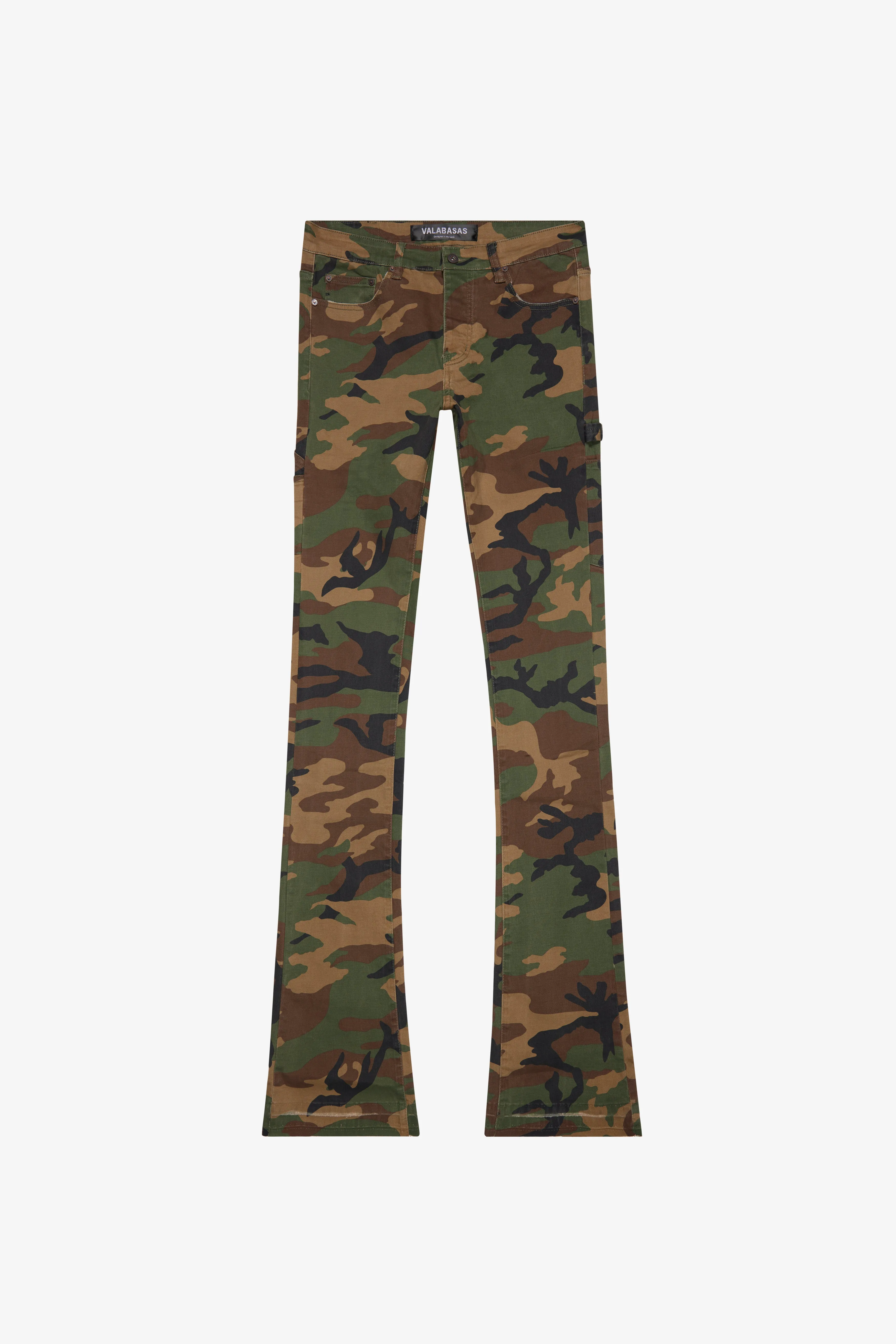 "MR. EXTENDO" FOILAGE GREEN STACKED FLARE JEAN sold by valabasas