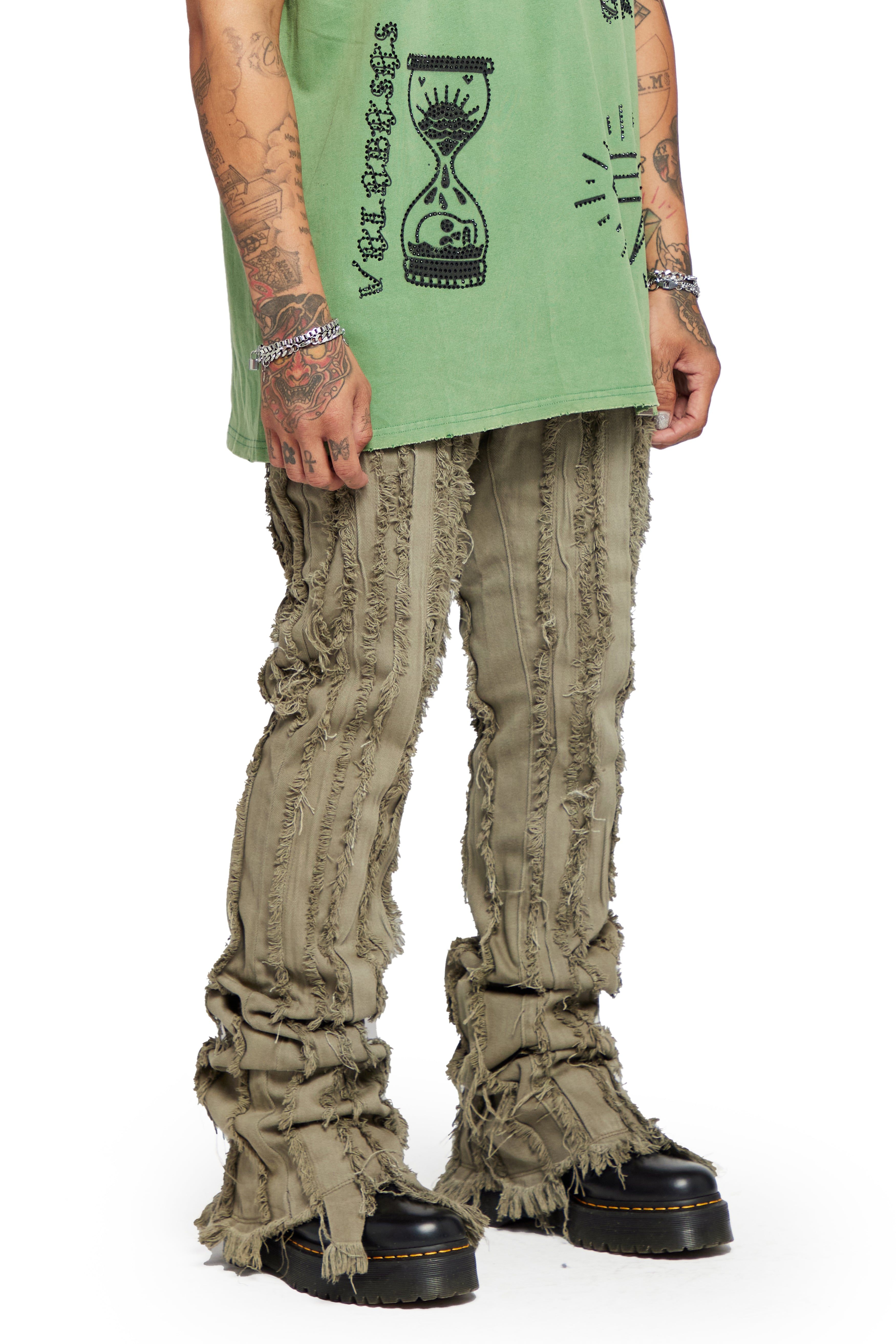 “BANDA” MOTH GREY GREEN STACKED FLARE JEAN sold by valabasas product image thumbnail 5