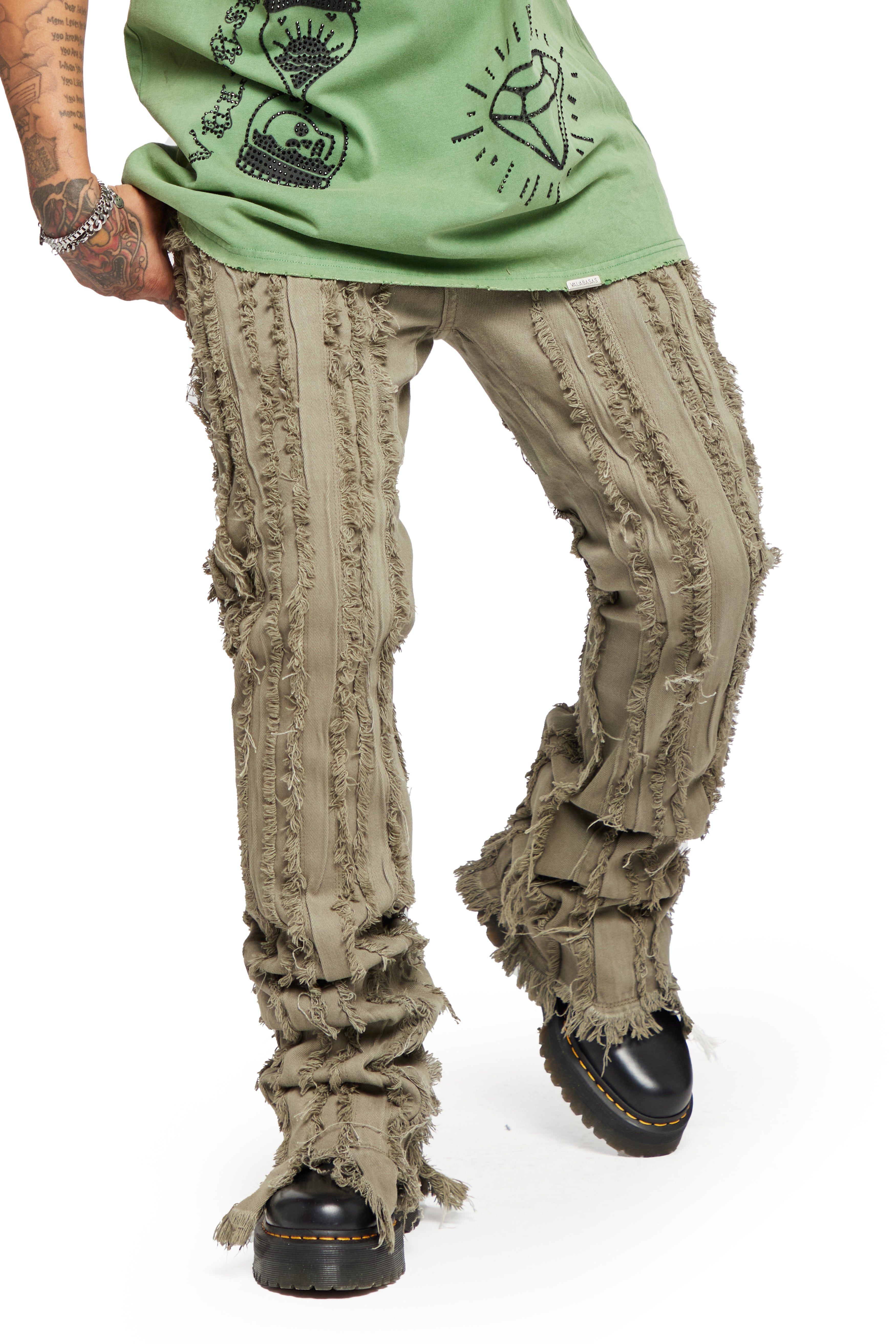 “BANDA” MOTH GREY GREEN STACKED FLARE JEAN sold by valabasas product image thumbnail 3
