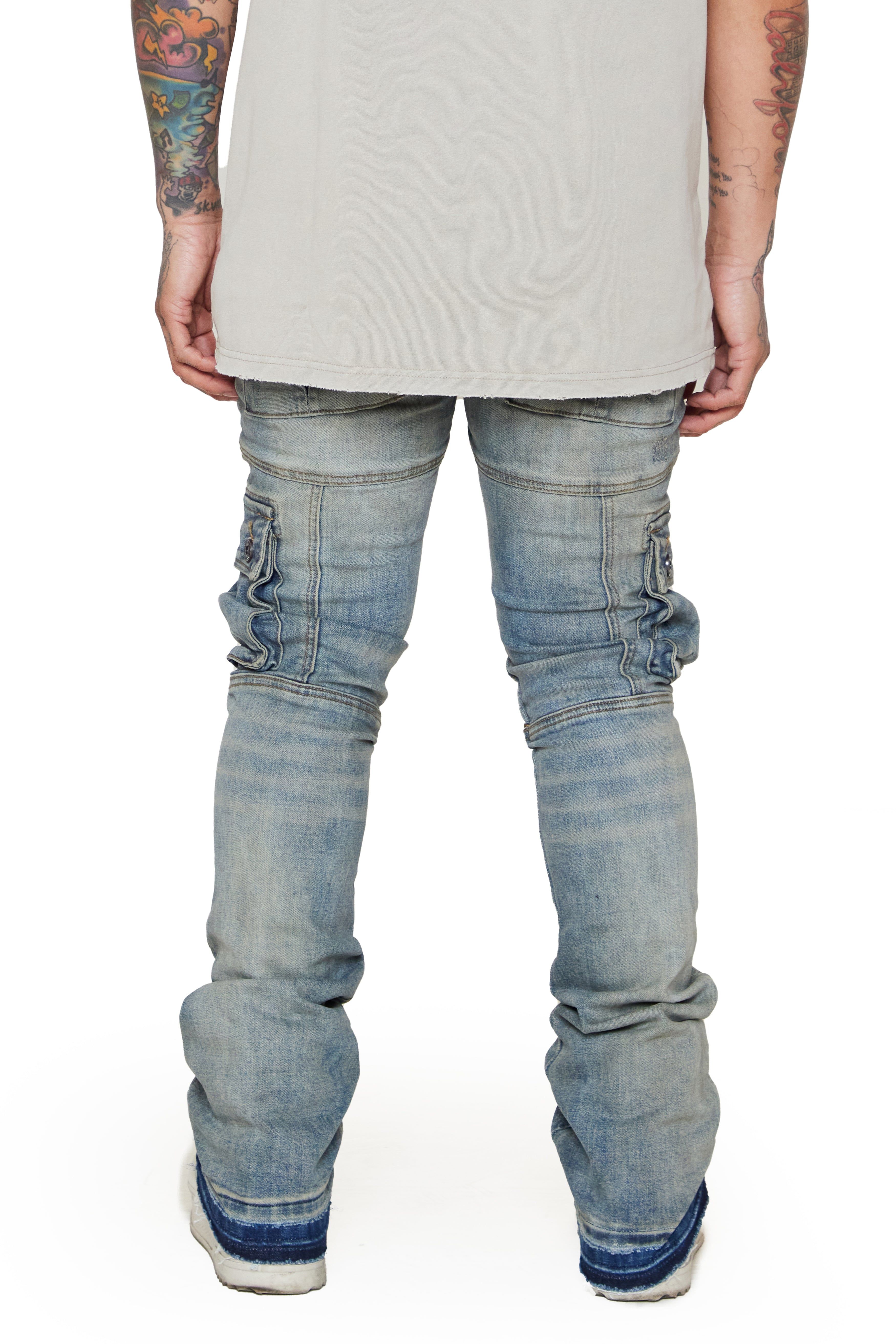 “OCEAN” BLUE DIRTY WASH STACKED FLARE JEAN sold by valabasas product image thumbnail 4