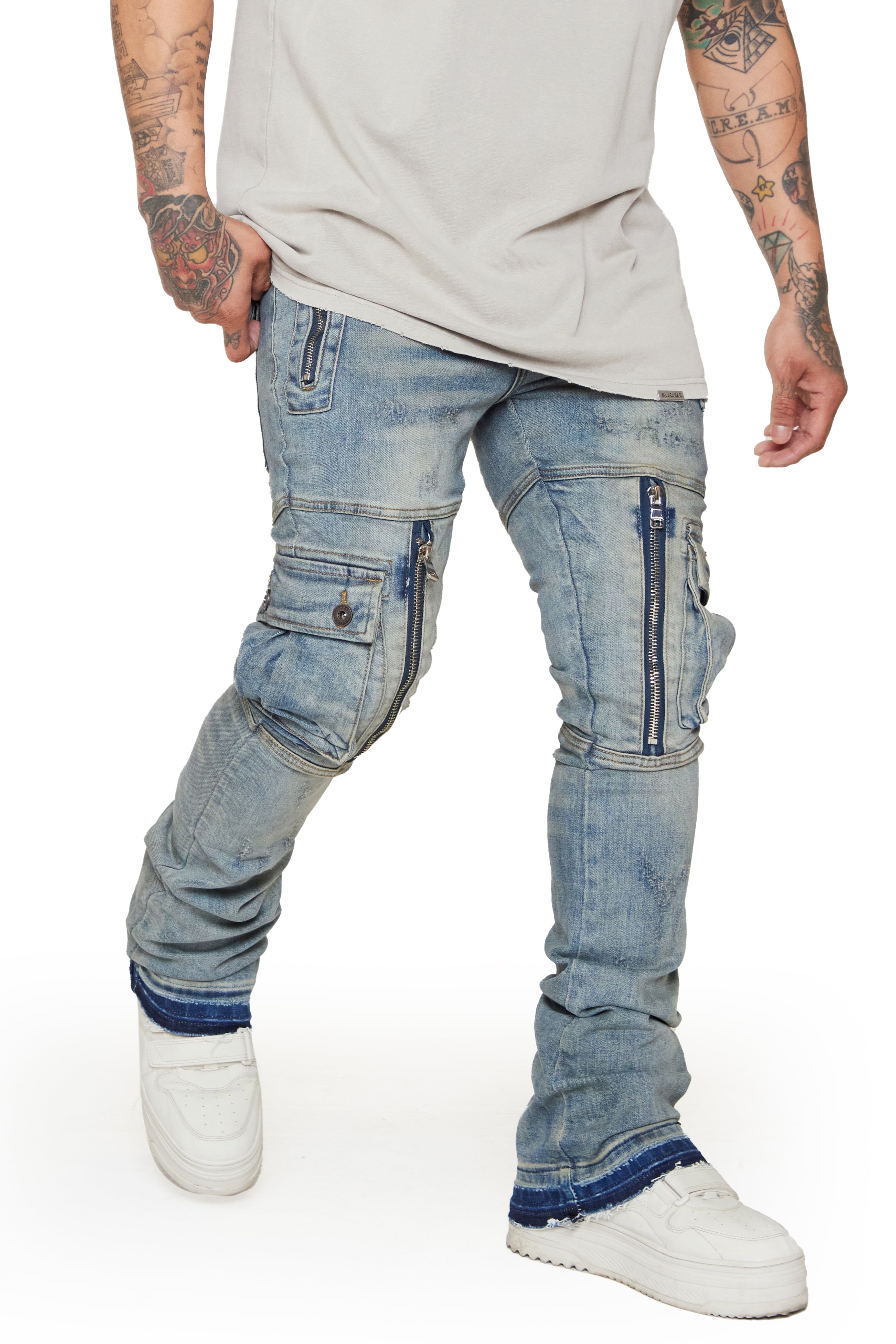 “OCEAN” BLUE DIRTY WASH STACKED FLARE JEAN sold by valabasas product image thumbnail 3