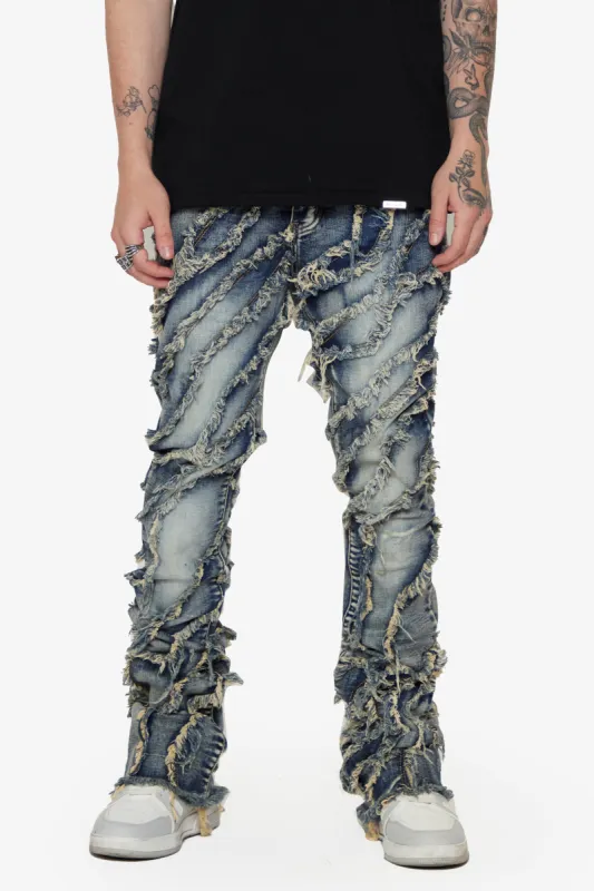 "GRIT” DARK BLUE STACKED FLARE JEAN sold by valabasas
