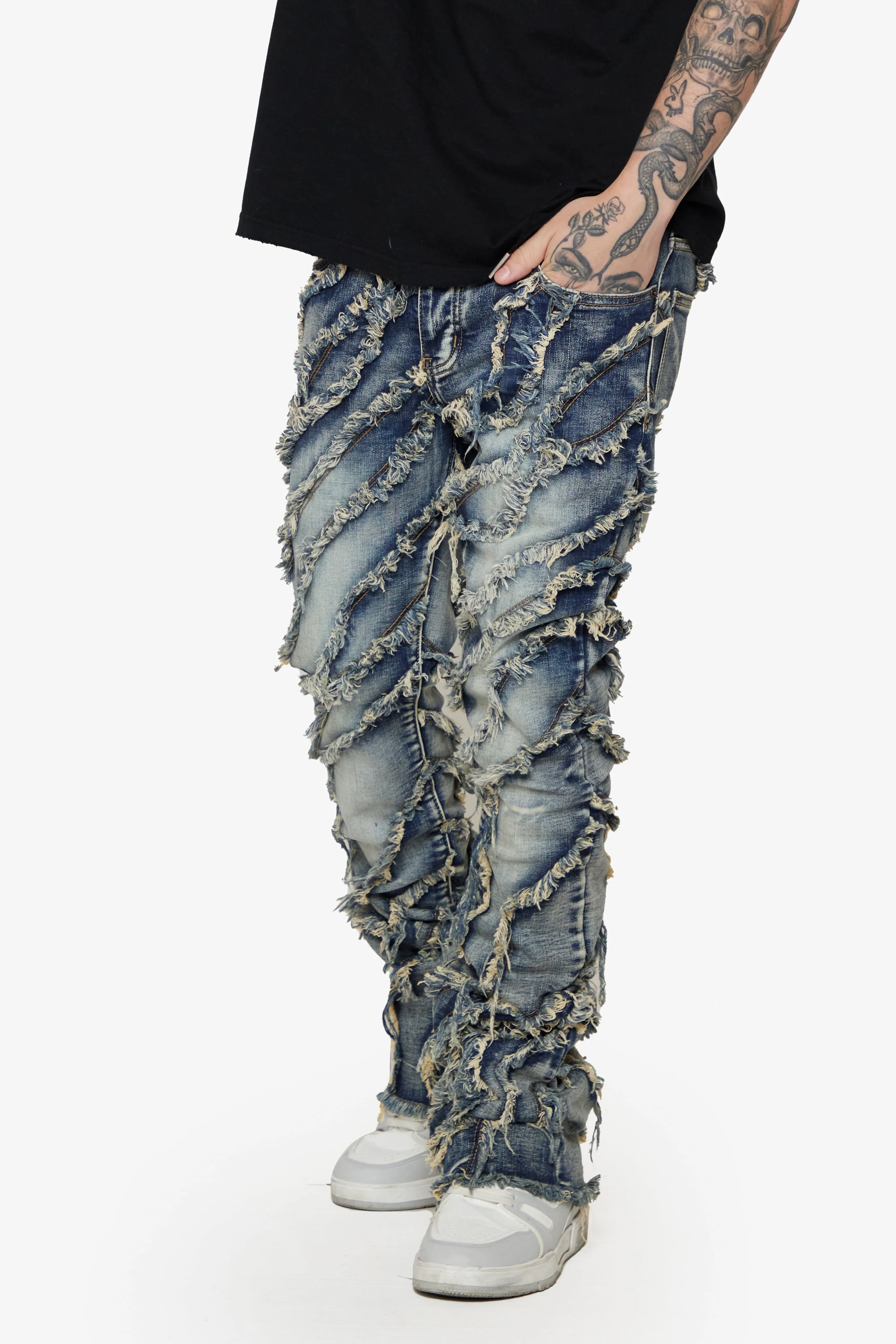 "GRIT” DARK BLUE STACKED FLARE JEAN sold by valabasas product image thumbnail 5