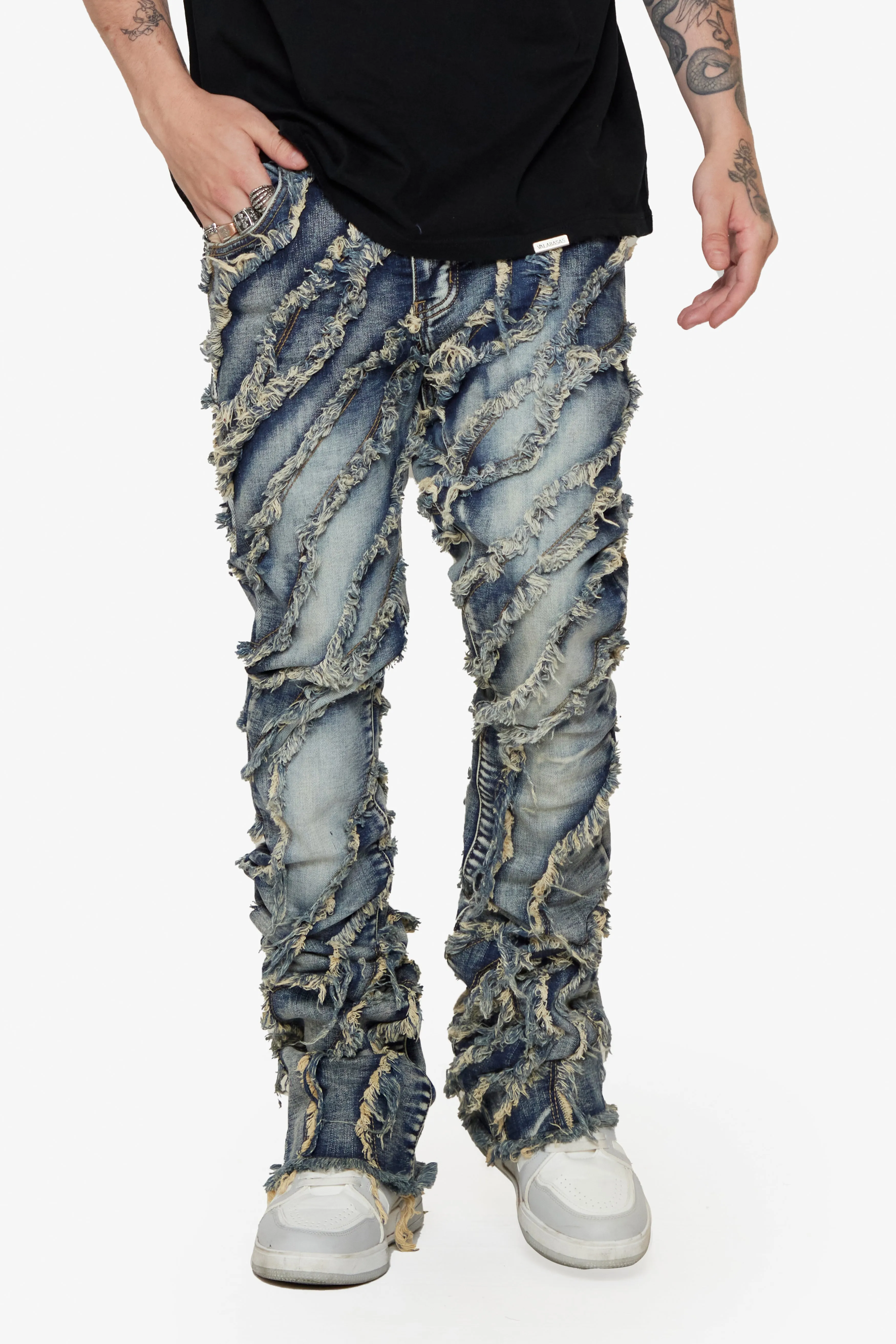 "GRIT” DARK BLUE STACKED FLARE JEAN sold by valabasas product image thumbnail 4