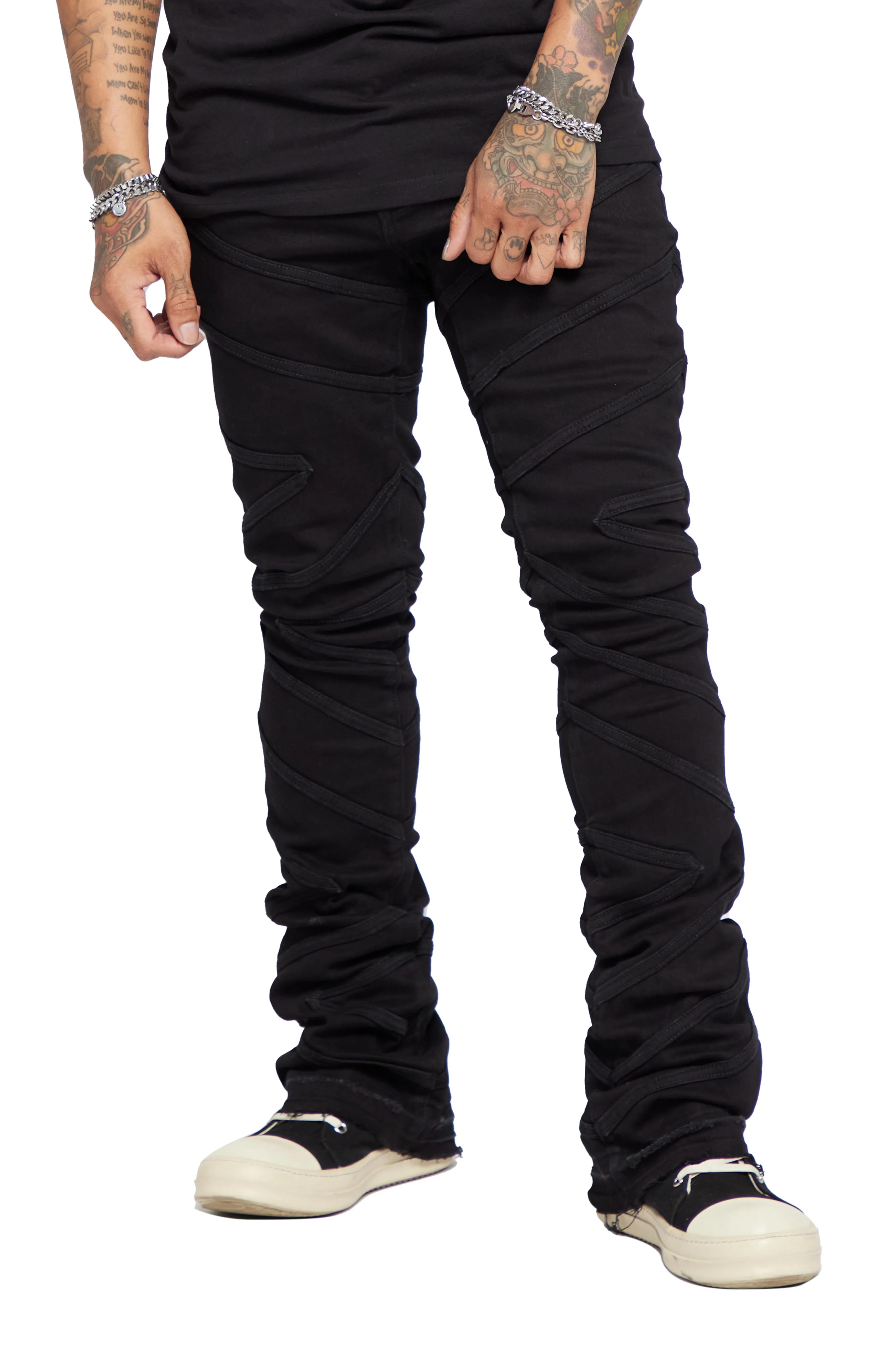 “CASSIUS” BLACK STACKED FLARE JEAN sold by valabasas product image thumbnail 3