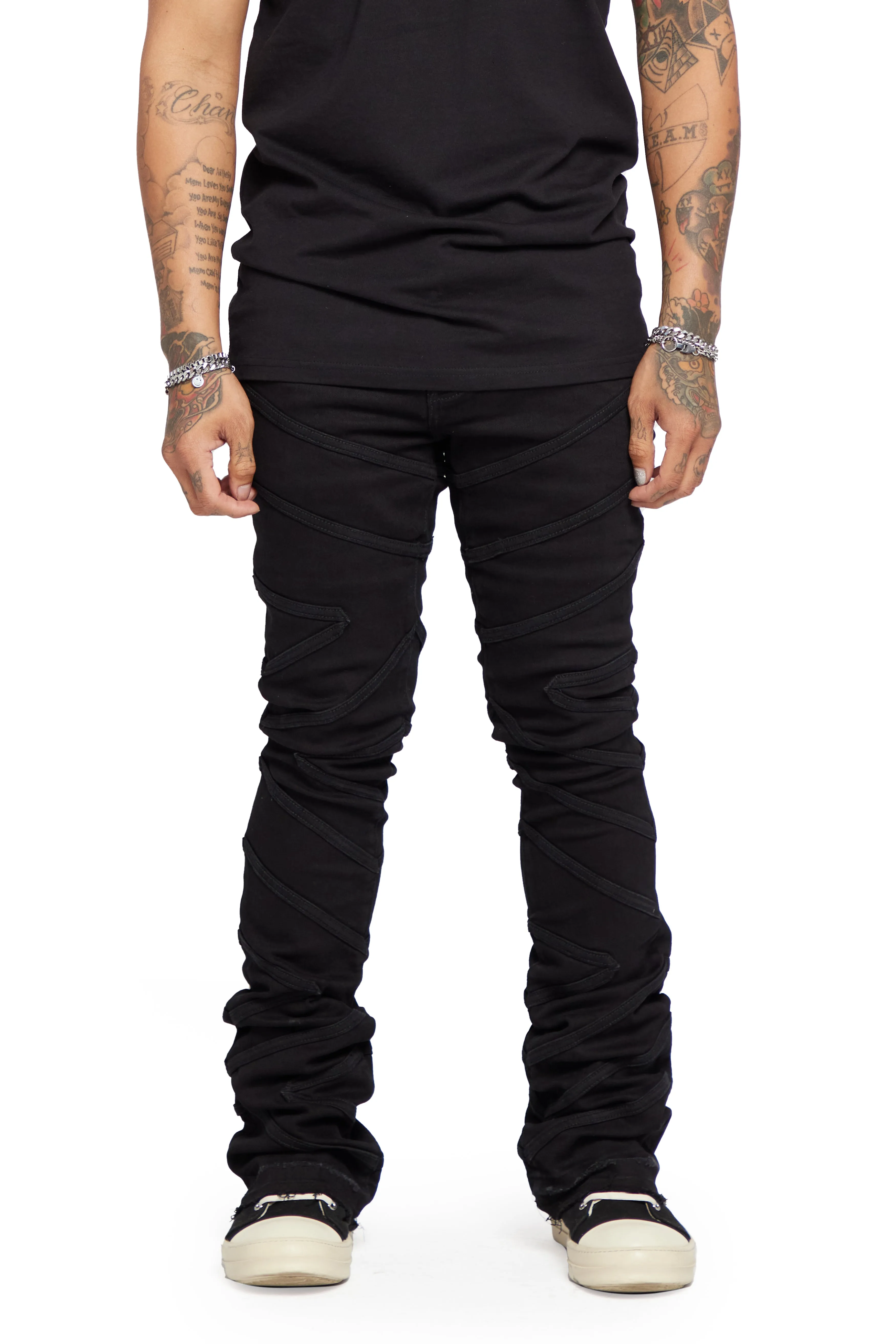 “CASSIUS” BLACK STACKED FLARE JEAN sold by valabasas
