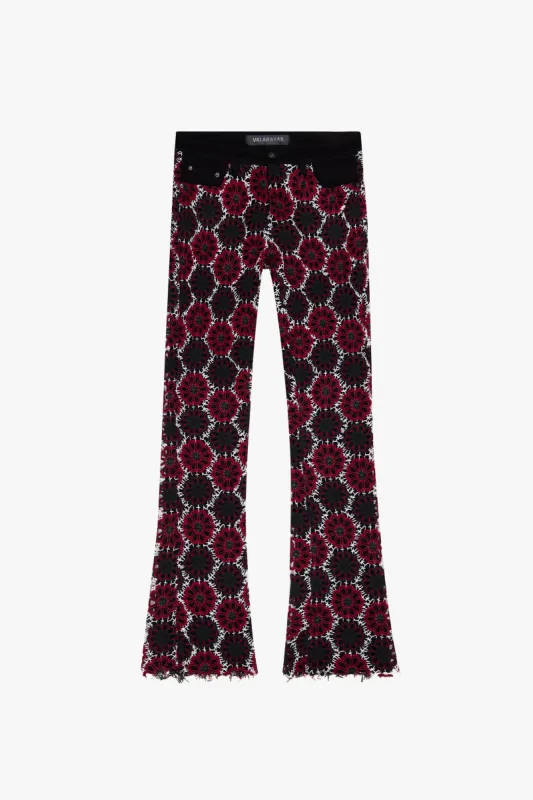 "HONEYCOMB" MIDNIGHT MAHOGANY STACKED FLARE JEAN sold by valabasas