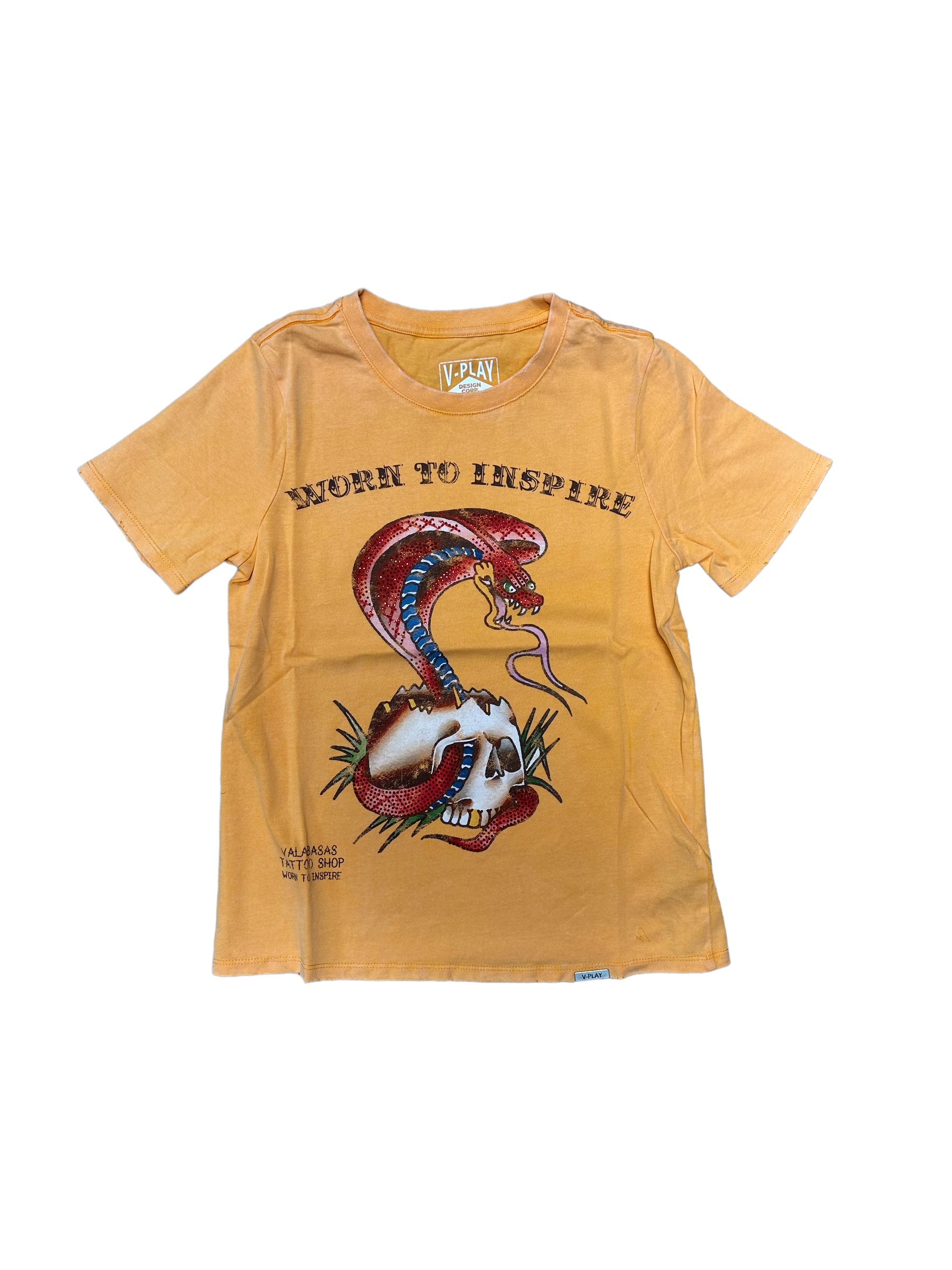 VPLAY TEE “SNAKETAT” BLAZING ORANGE sold by valabasas