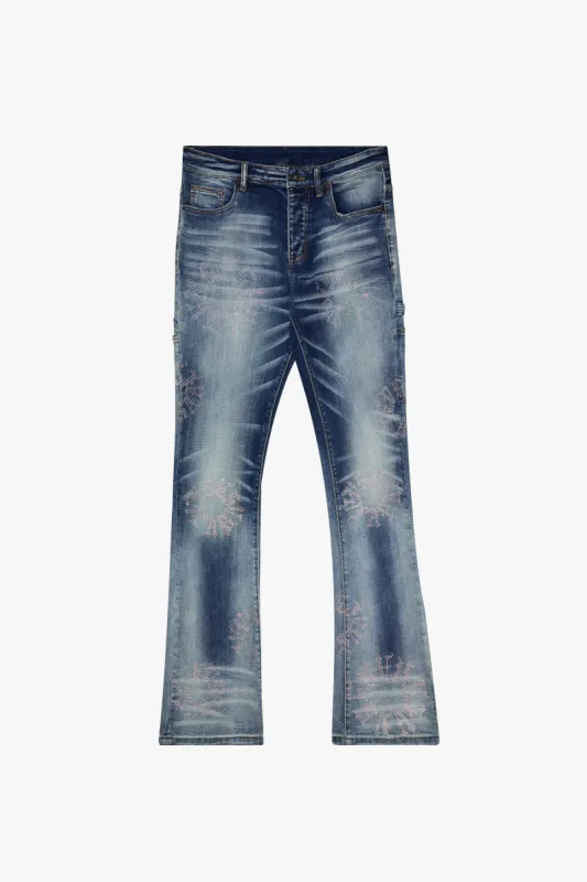 "RINGER” DARK BLUE WASH STACKED FLARE JEAN sold by valabasas